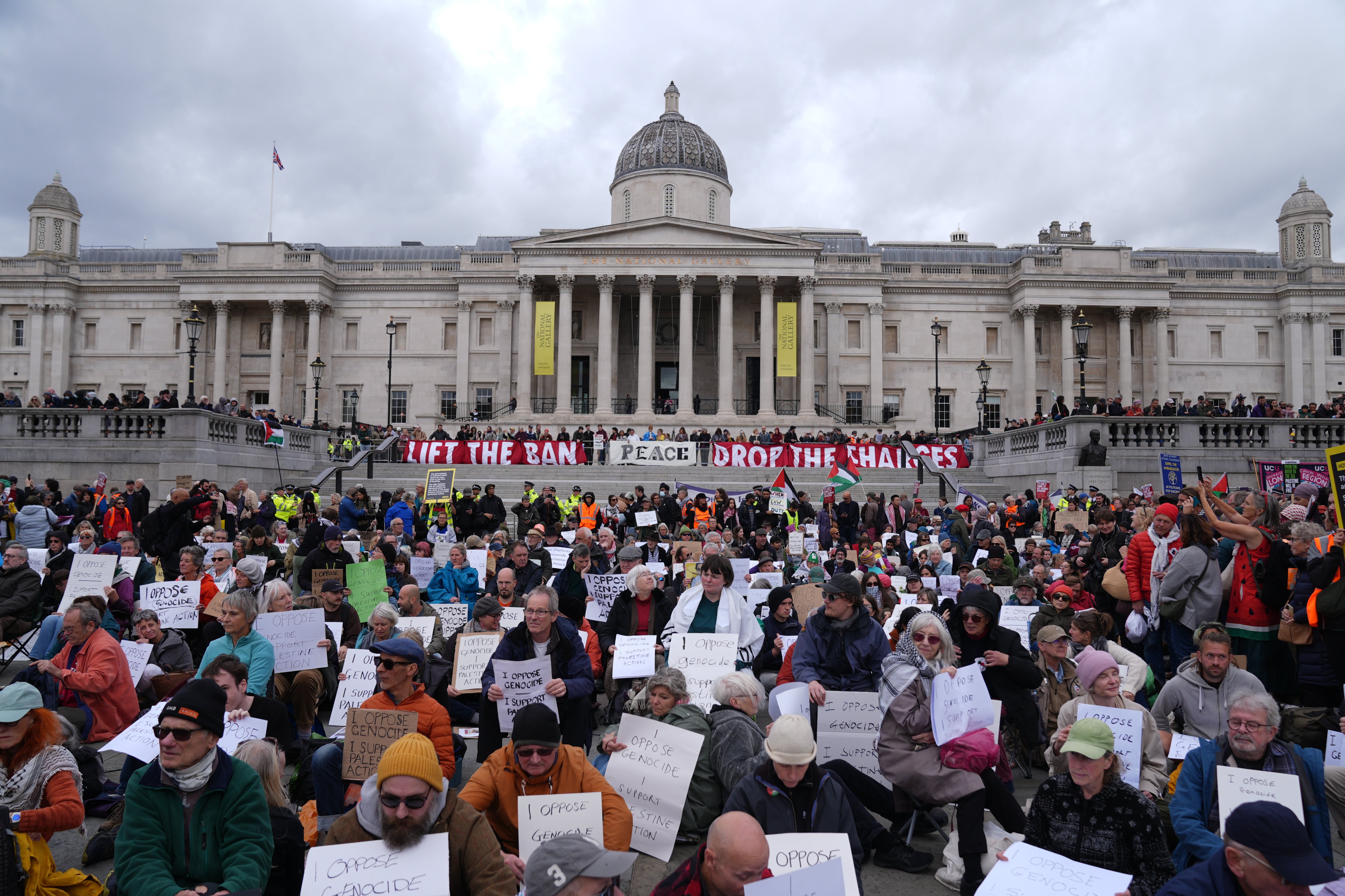 Crowds support of Palestine Action in Trafalgar Square in 2025