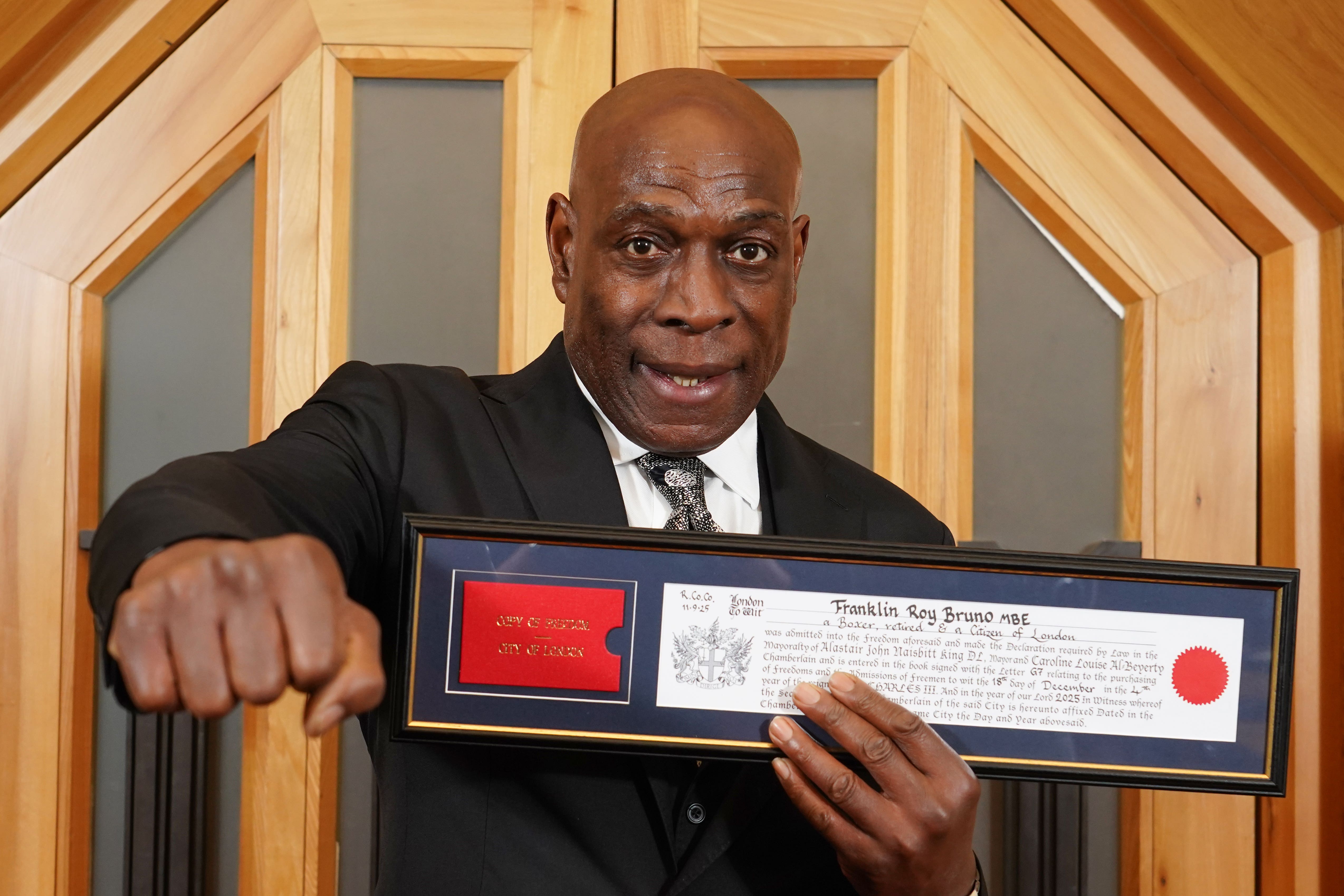 Frank Bruno after receiving the Freedom of the City of London at the Guildhall (Ian West/PA)