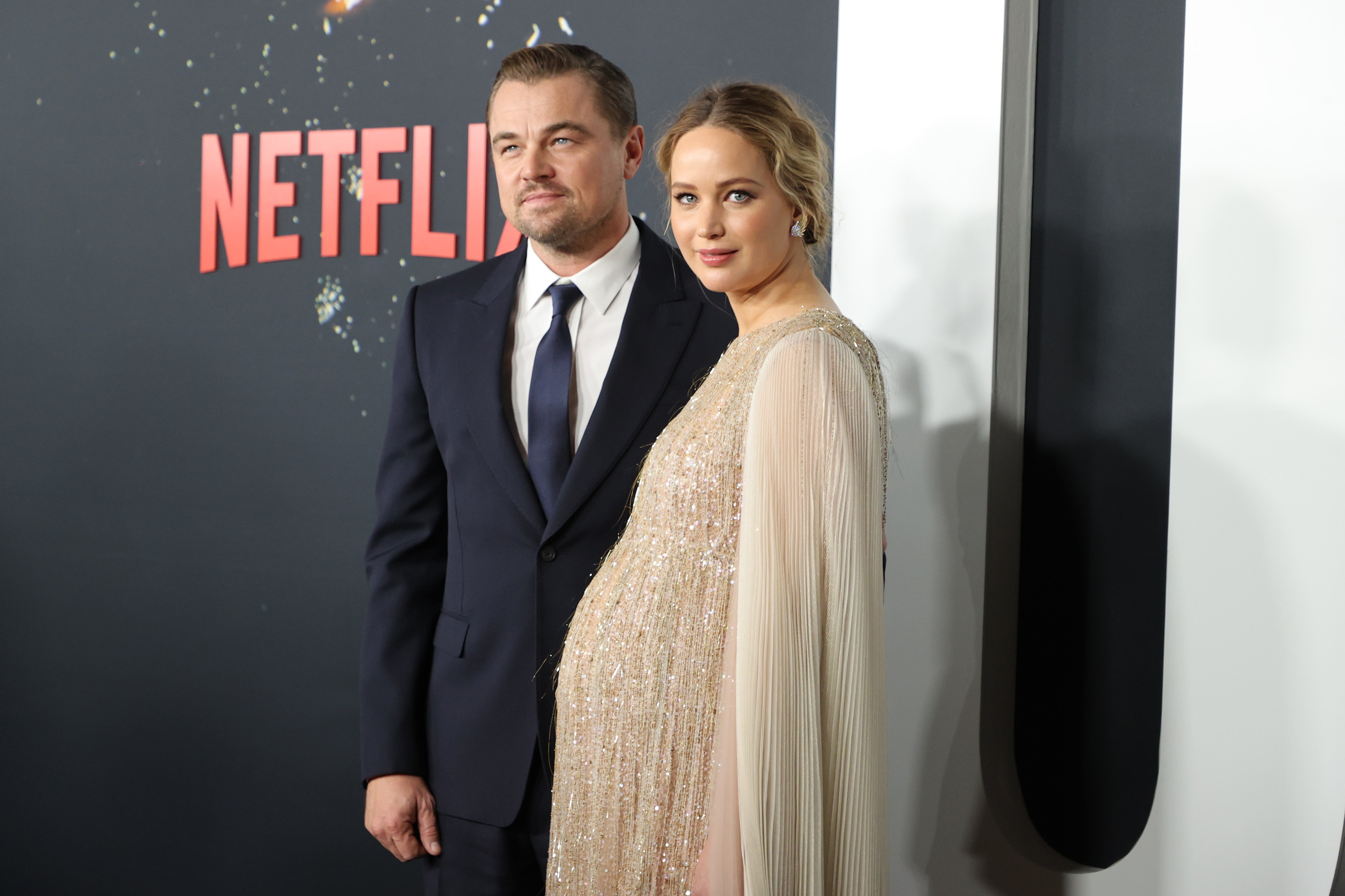 <p>Leonardo DiCaprio and Jennifer Lawrence at the world premiere of 'Don't Look Up'</p>