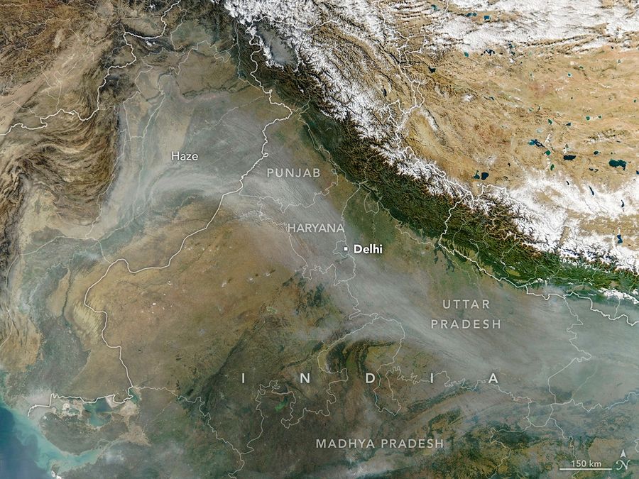 Satellite image from Nasa shows a layer of smog covering northern India
