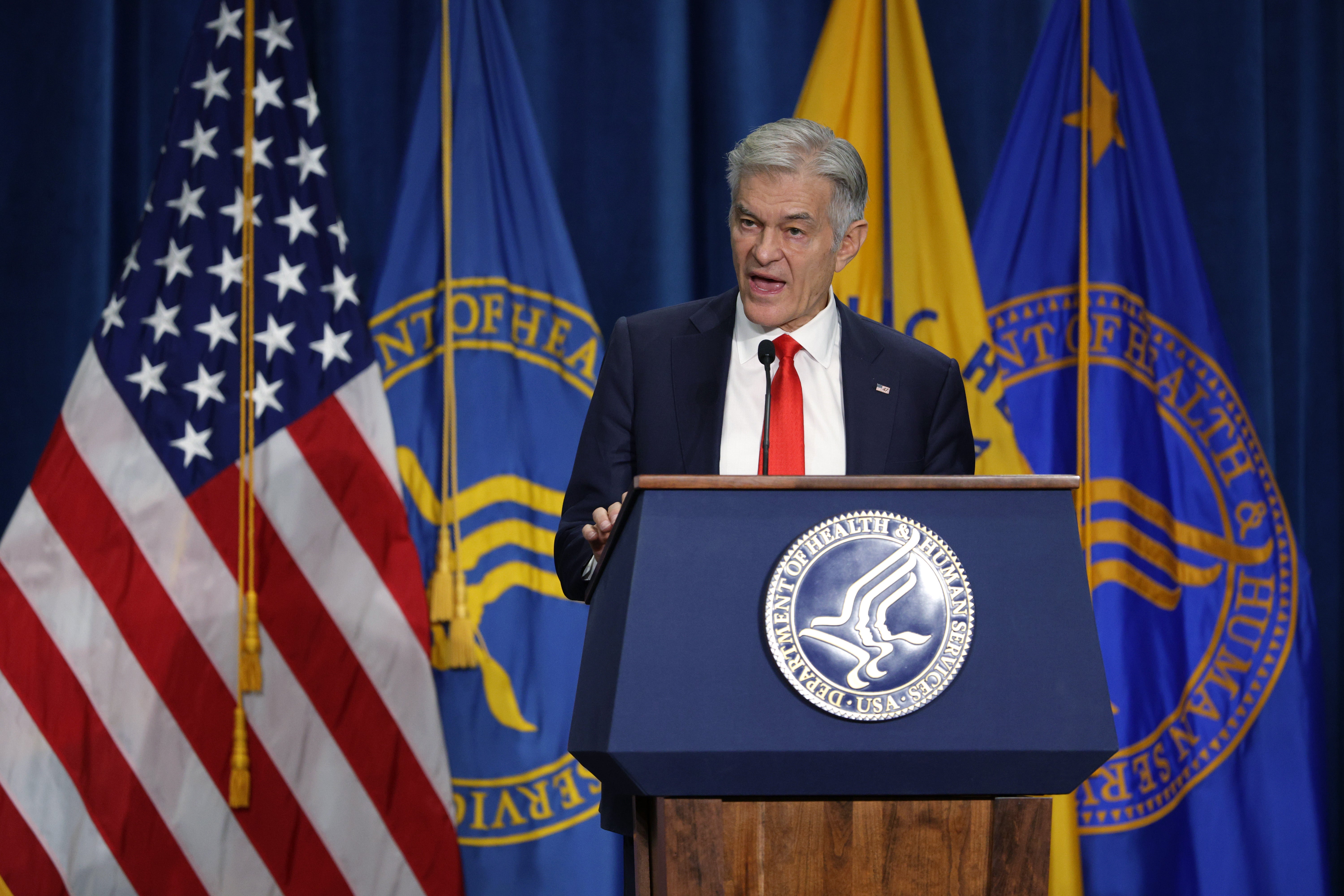 <p>Dr Mehmet Oz, Centers for Medicare and Medicaid Services Administrator, speaks during an announcement at the Department of Health and Human Services on restricting transgender care for minors on December 18, 2025</p>