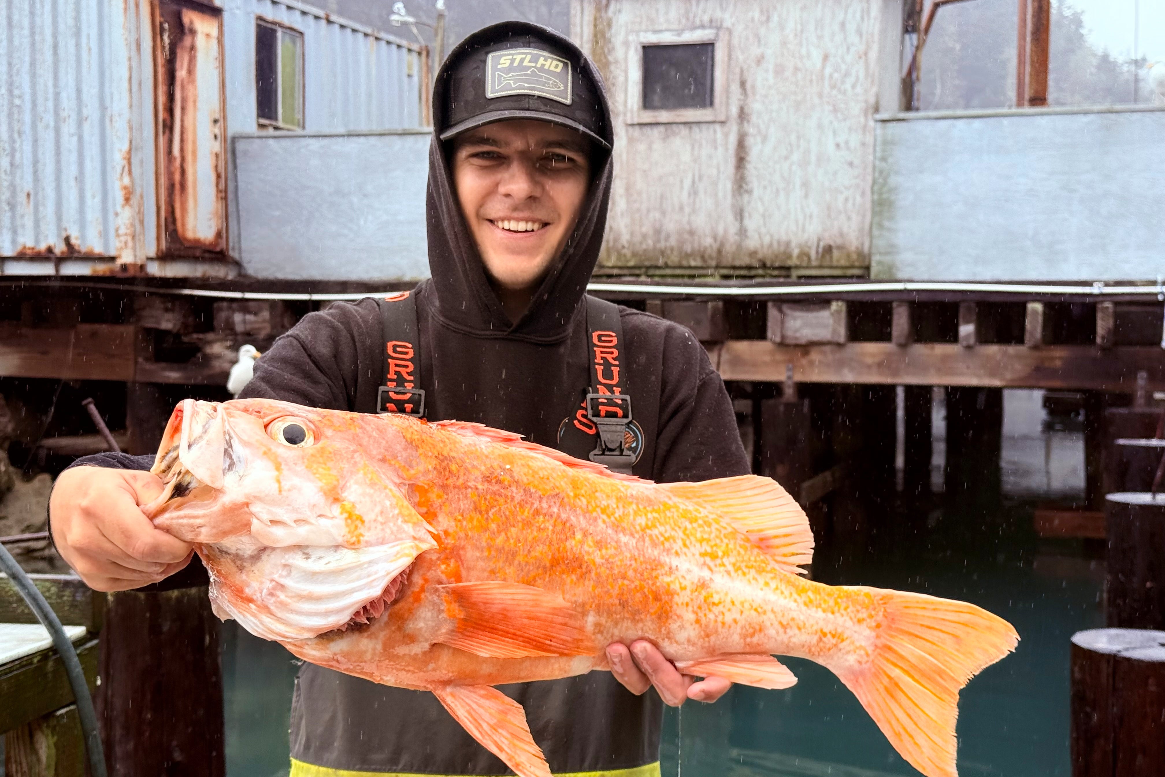 Mendocino County fisherman Brendan Walsh, with a 10.25 lbs. canary rockfish