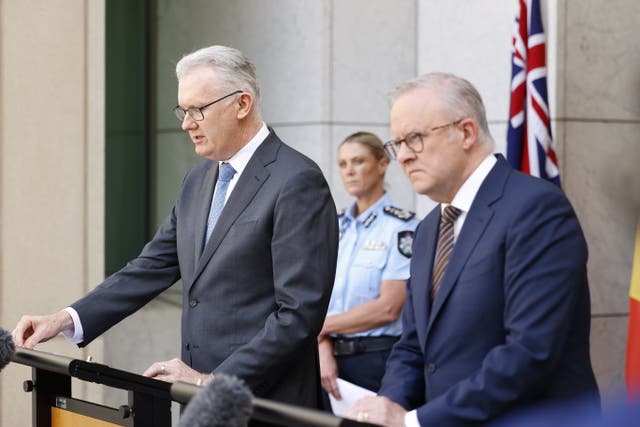 <p>Minister for Home Affairs Tony Burke speaks to the media at Parliament House on 19 December 2025 in Canberra, Australia</p>