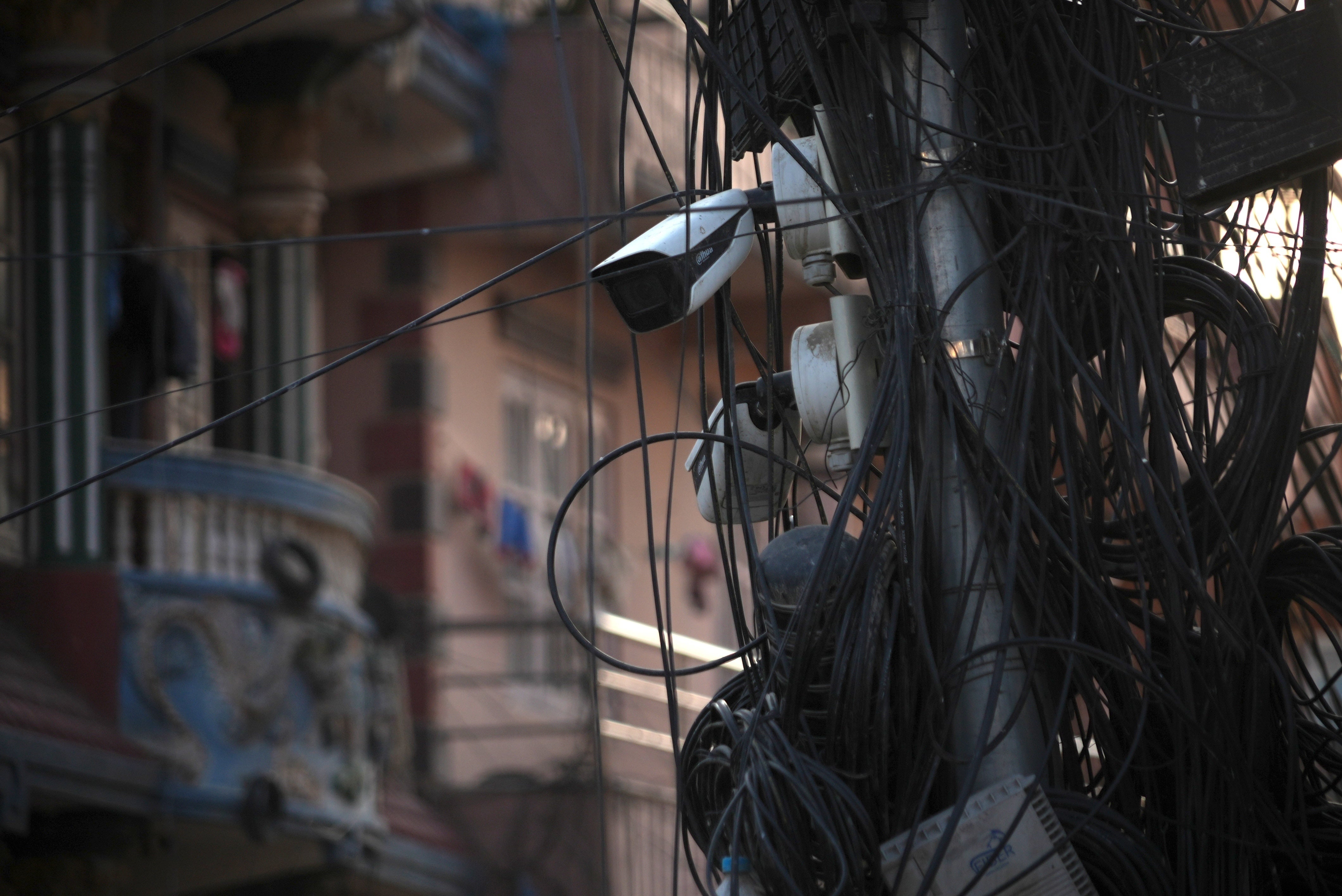 Dahua surveillance cameras monitor the streets of Kathmandu, Nepal