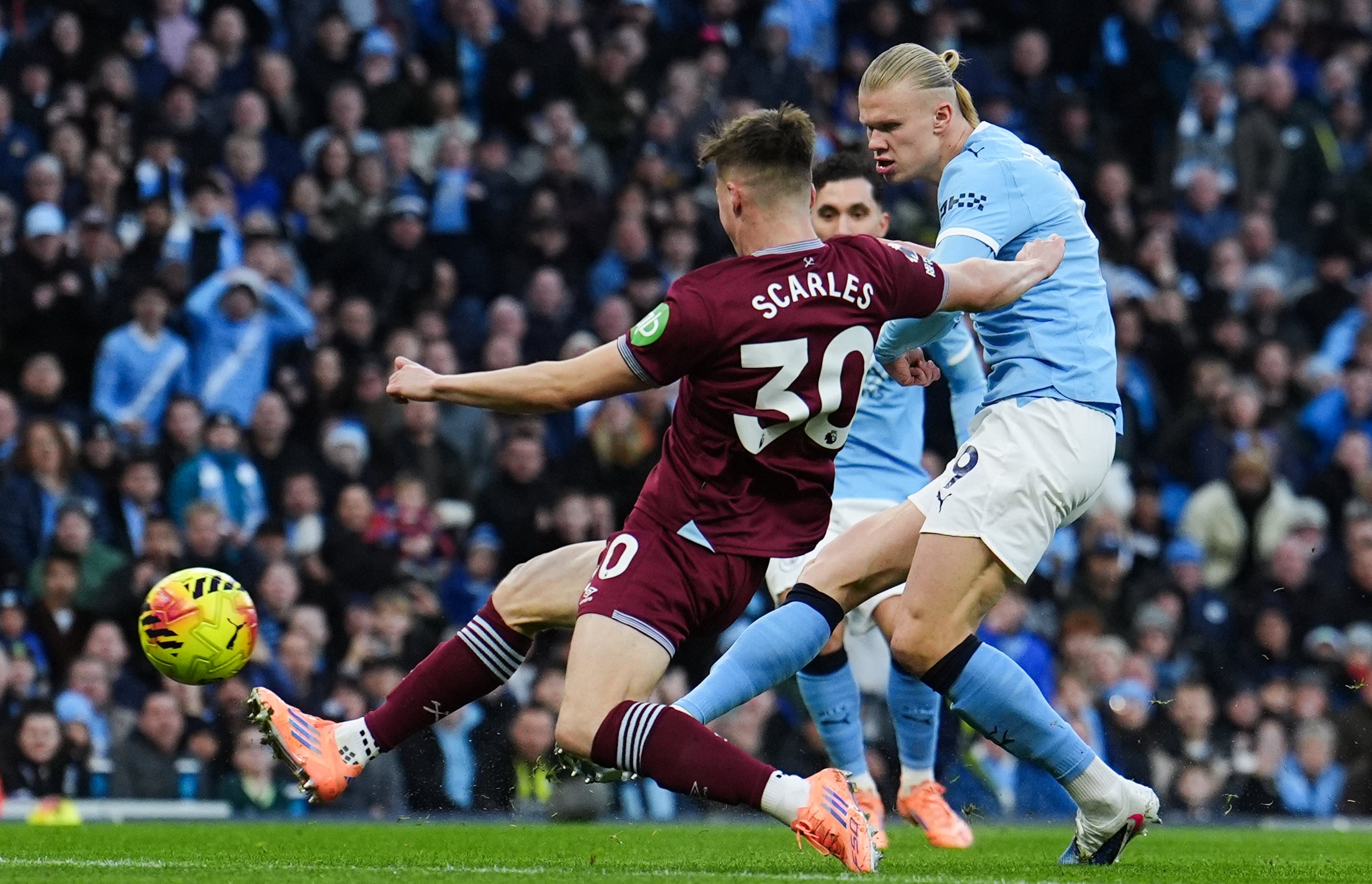 Erling Haaland scoring the opening goal (Martin Rickett/PA)
