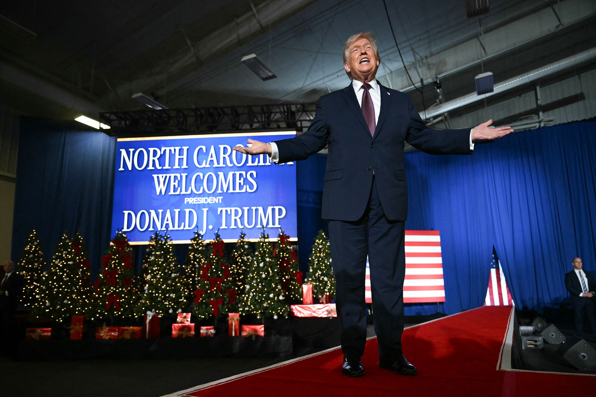 <p>US President Donald Trump at a political rally in Rocky Mount, North Carolina</p>