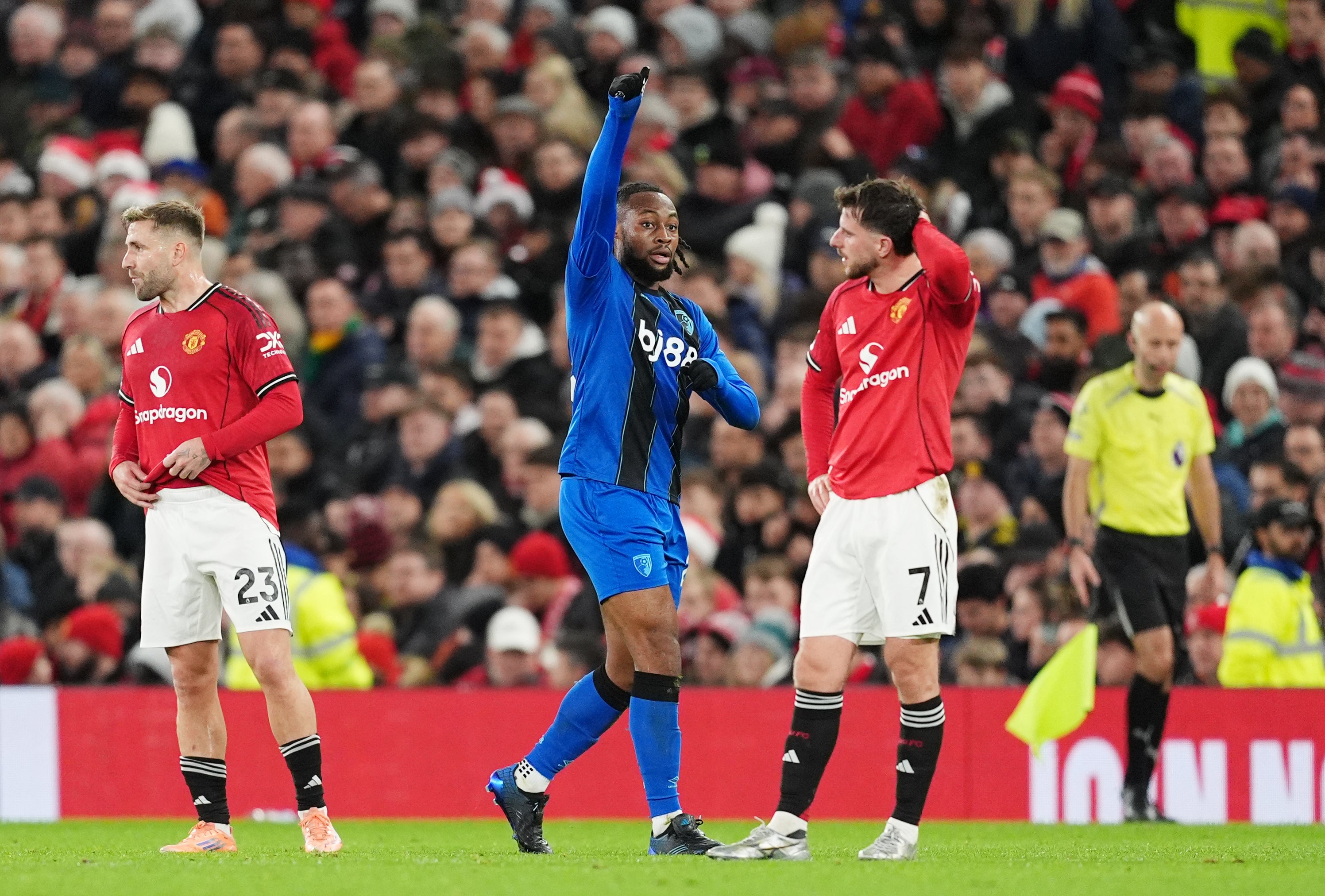 Bournemouth’s Antoine Semenyo celebrates against Man United