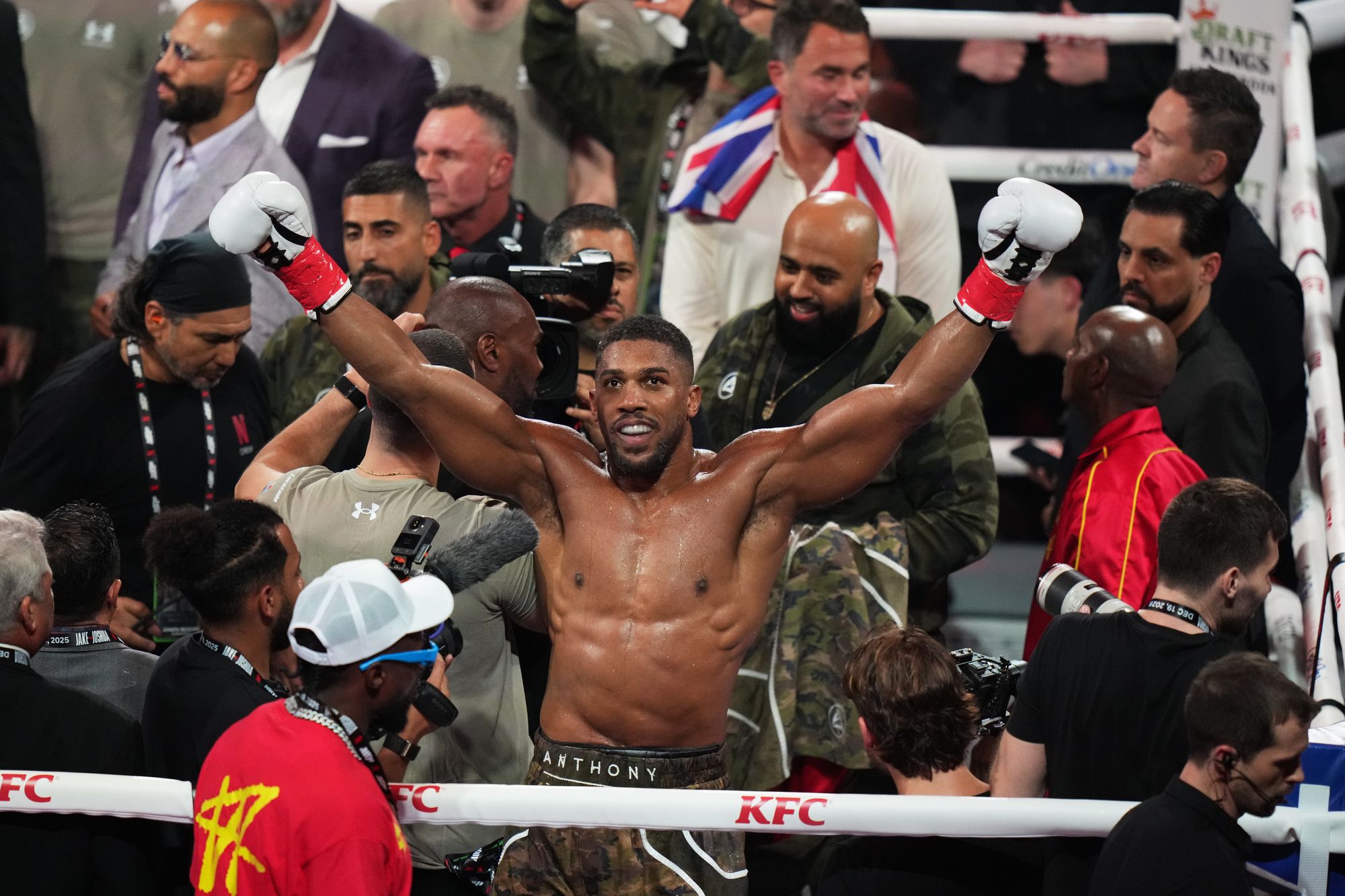 A jubilant Joshua turned his attention to Tyson Fury, his domestic rival