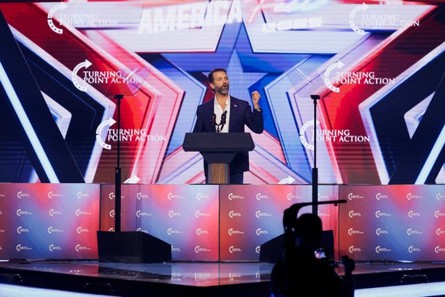 <p>Donald Trump Jr. put his dad on speakerphone during a Turning Point USA conference on Sunday. While on the phone, the president threatened to “fire” him if he doesn’t do a good job at his speech at the event </p>