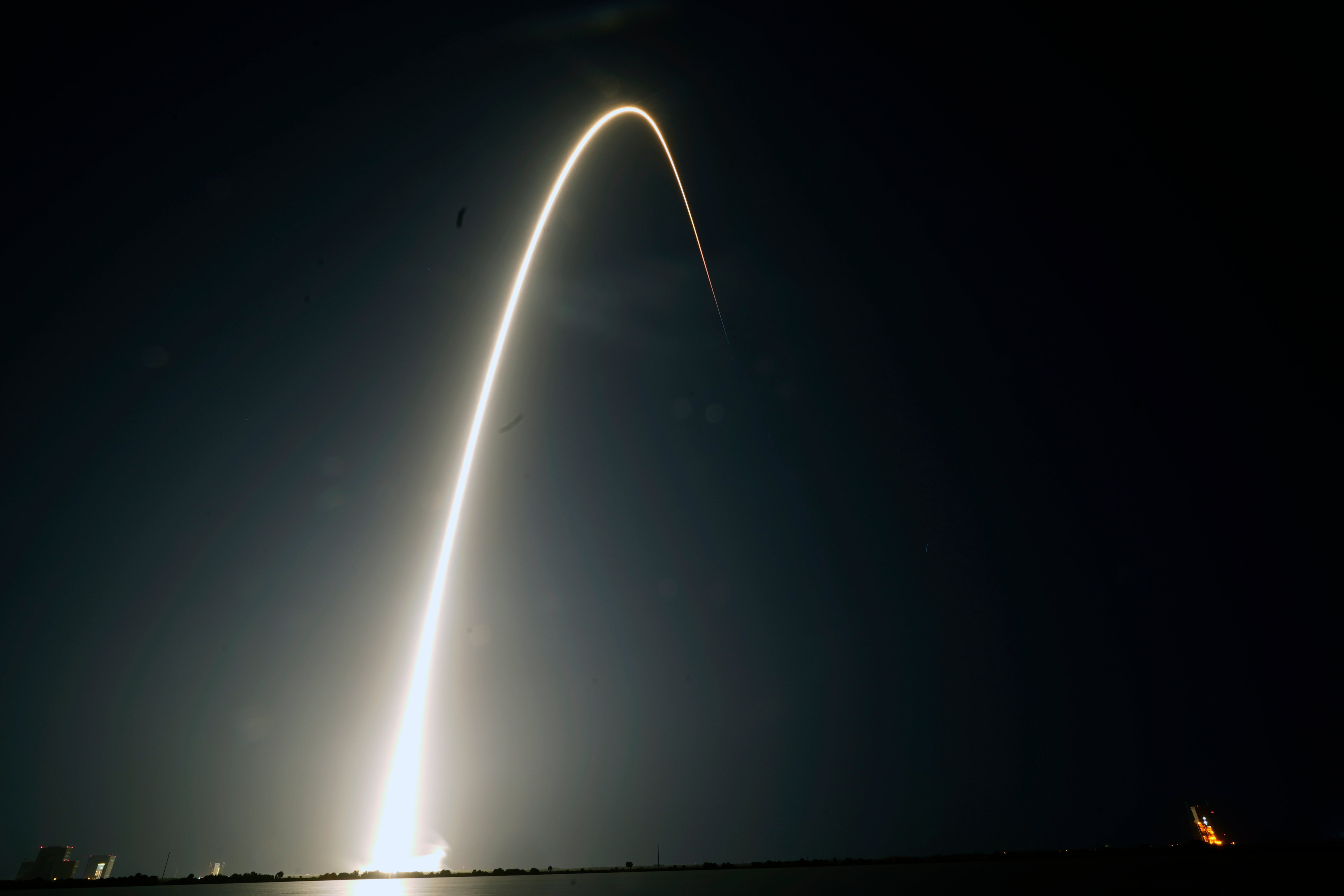 <p>In this time-exposure photograph, a SpaceX Falcon 9 rocket with the 25th batch of approximately 60 satellites for SpaceX's Starlink broadband network lifts off from the Space Launch Complex 40 at the Cape Canaveral Space Force Station</p>