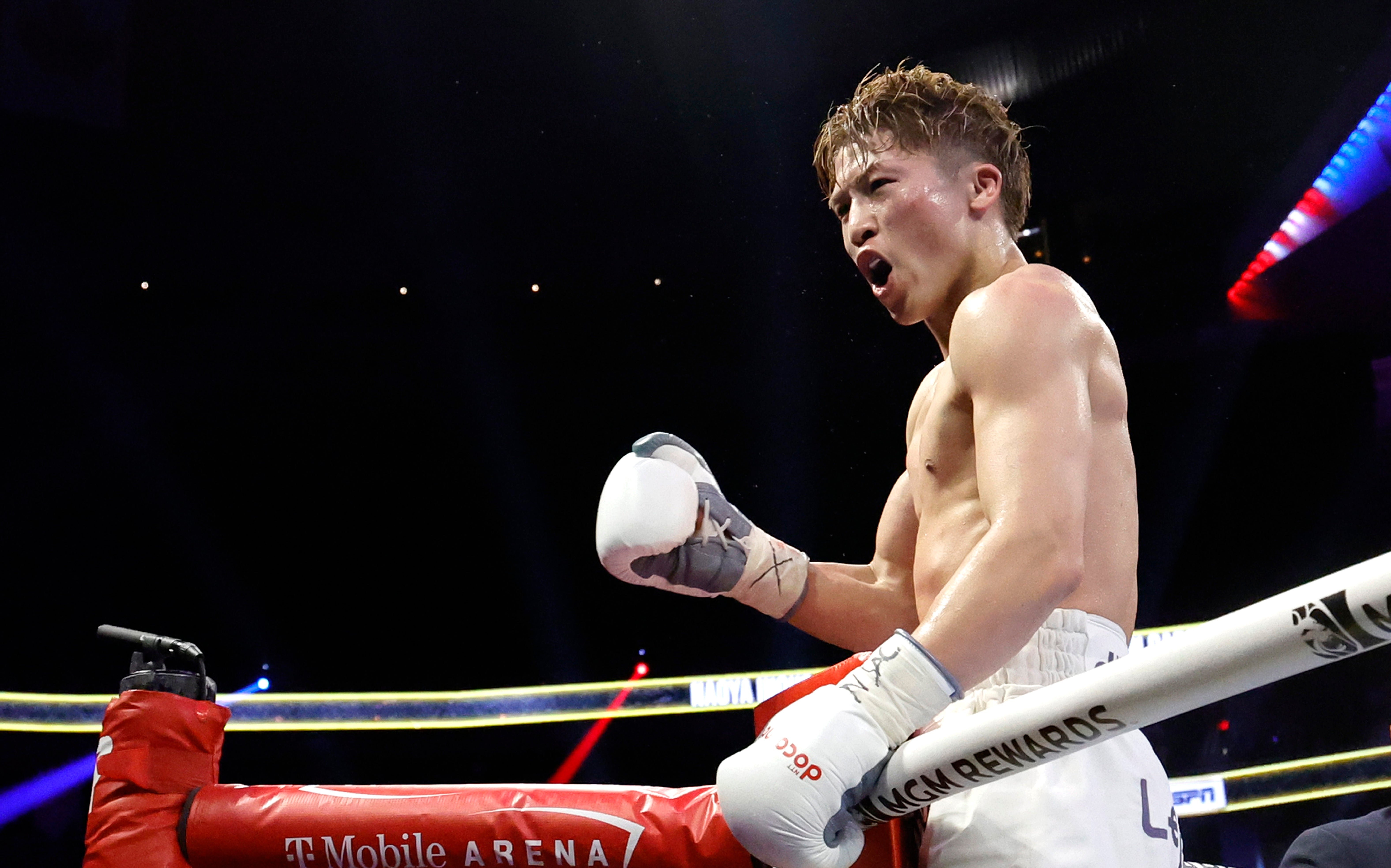 Naoya Inoue celebrates stopping Ramon Cardenas in May, after surviving a shock knockdown