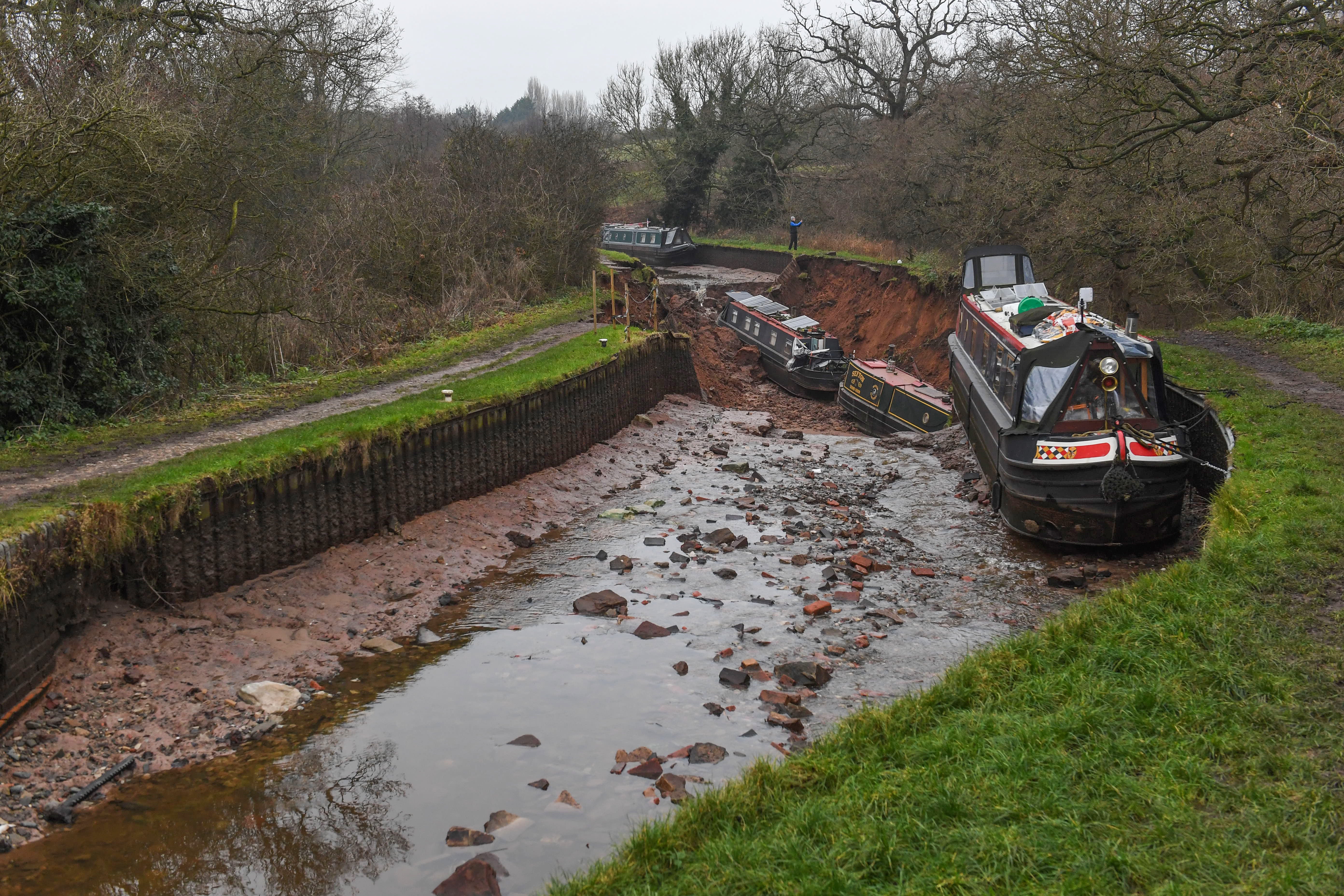 The sinkhole in the Shropshire Union Canal in Whitchurch