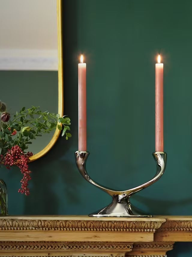 A stainless steel candelabra