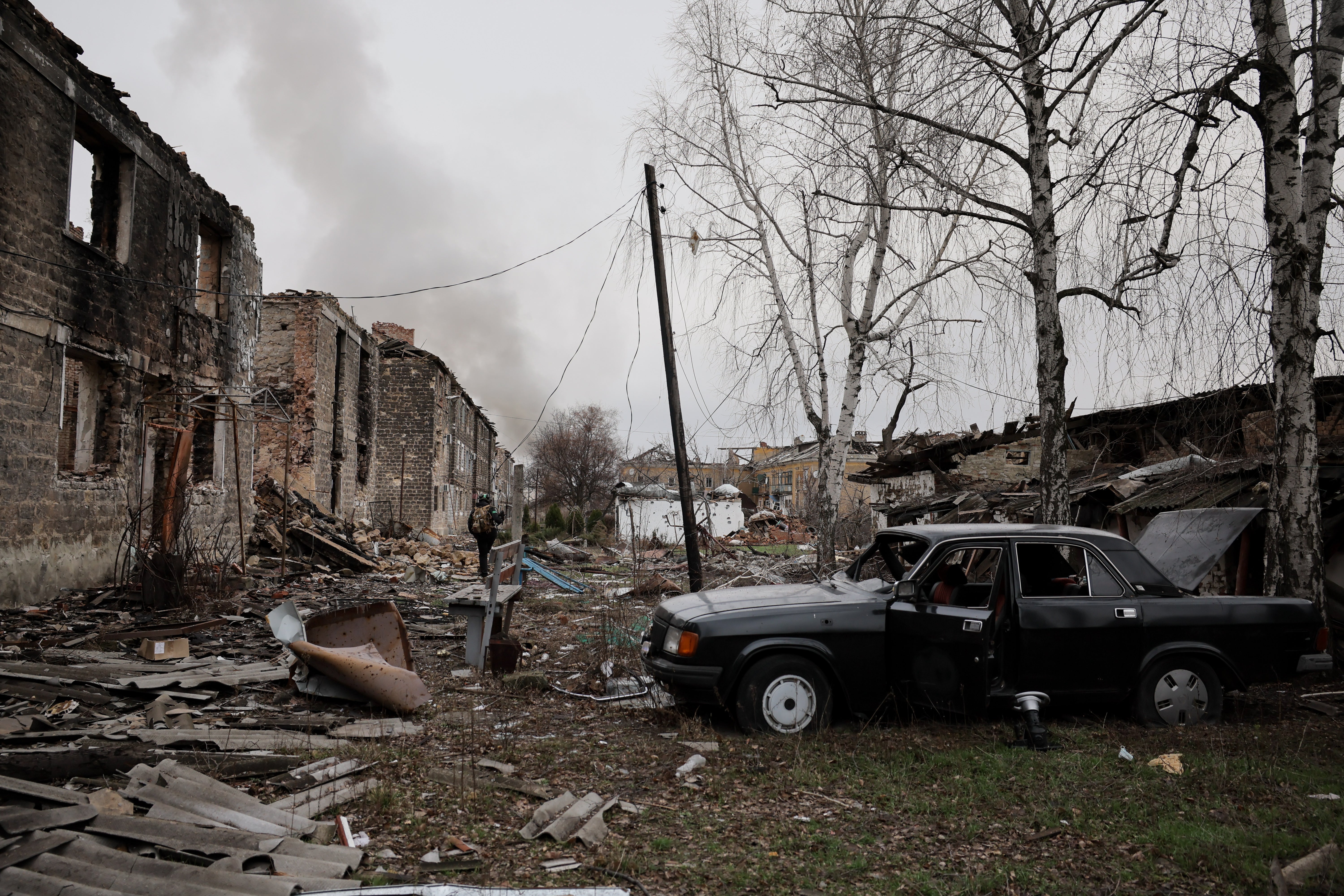 Ruins in the town of Kostyantynivka, the site of heavy battles in Donetsk, as the fighting rages