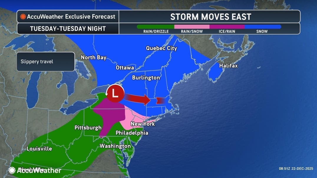 This map shows the clipper system moving east on Tuesday