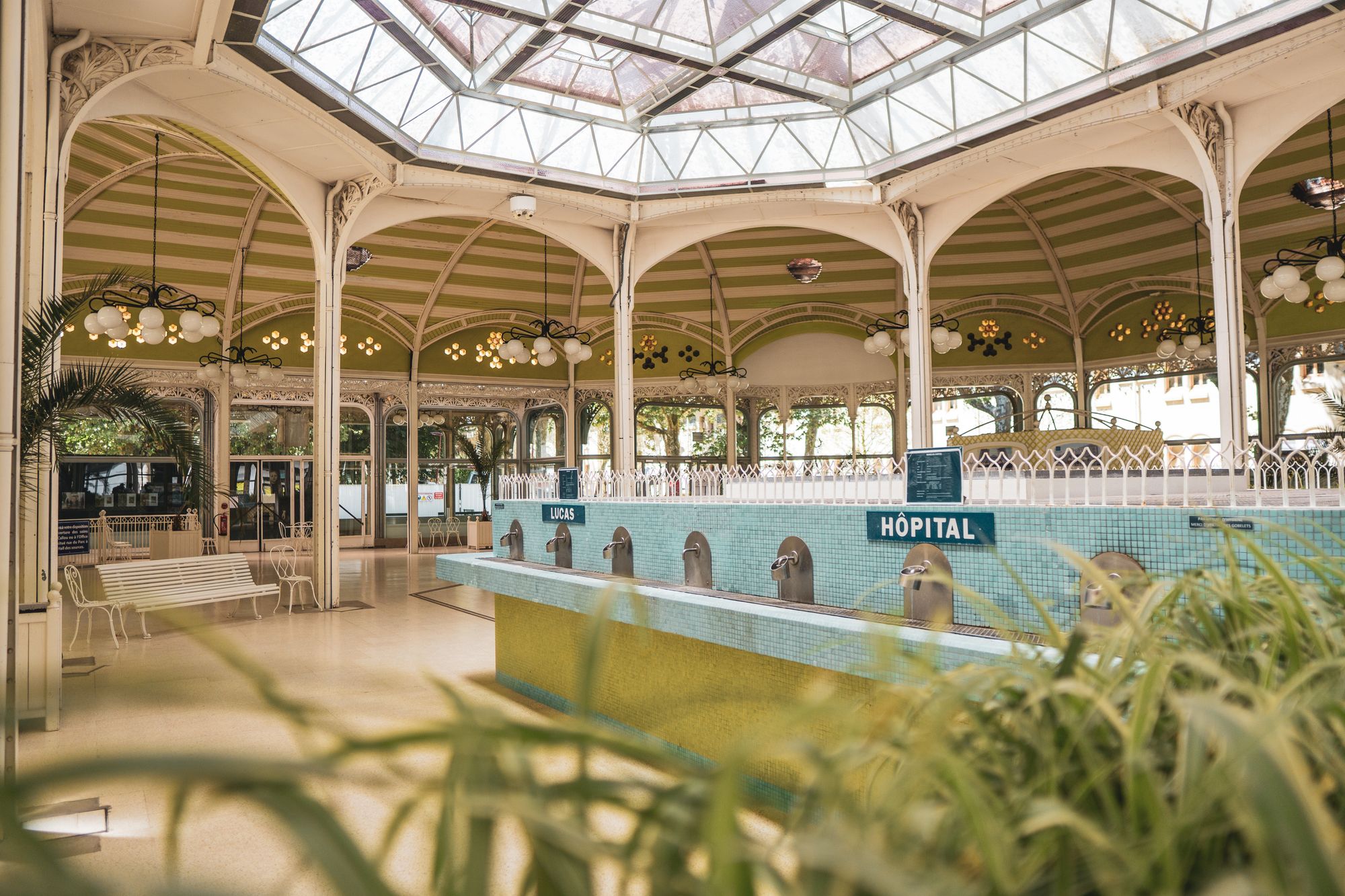 Hall des Sources in Vichy, where you can drink water from five of the springs at the town