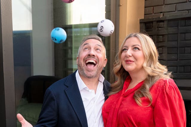 Richard Davies and his wife Faye Stevenson-Davies from Mid-Wales celebrated winning £1m on the National Lottery for a second time this year (Allwyn/PA)