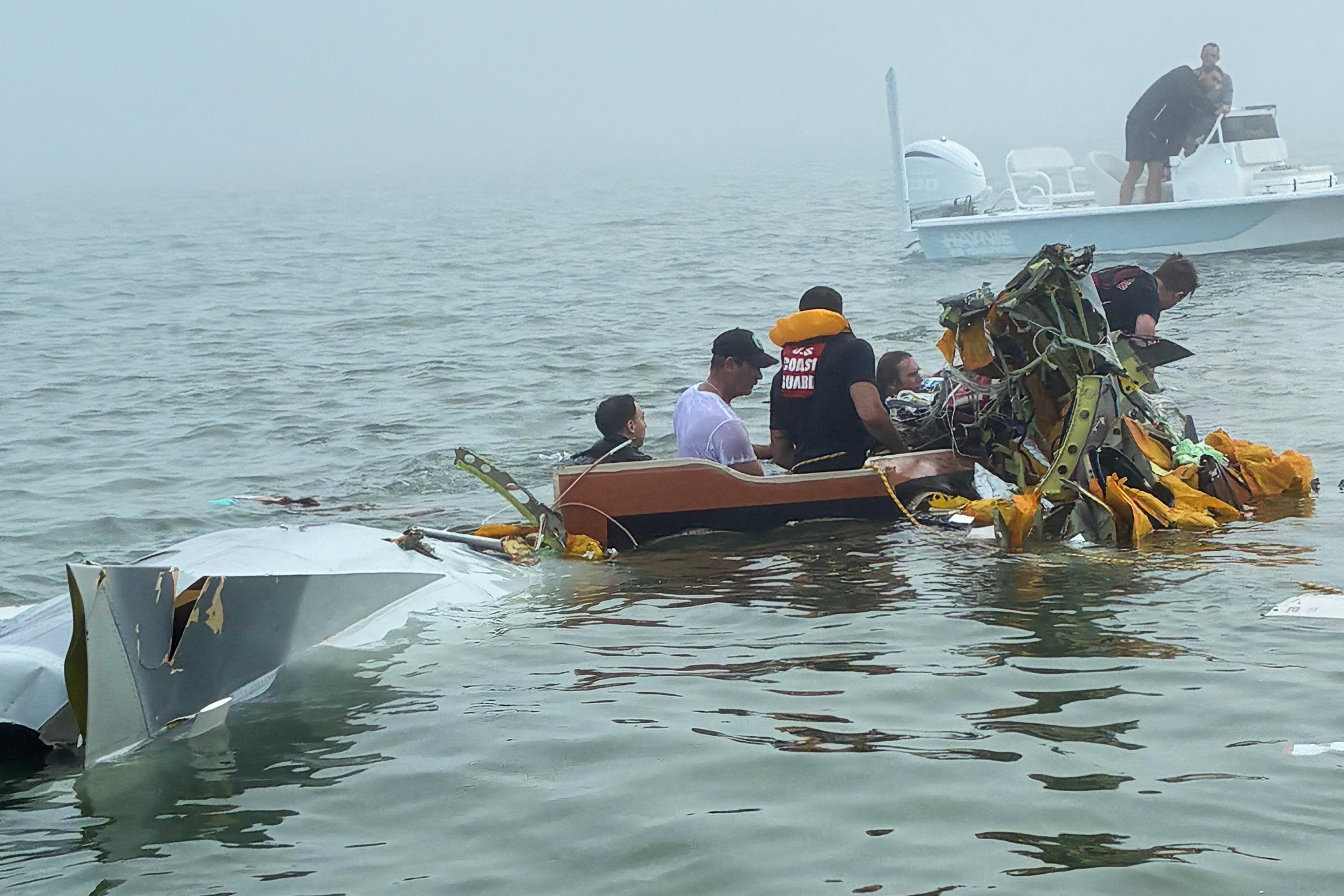 Authorities respond to the plane crash near Galveston, Texas