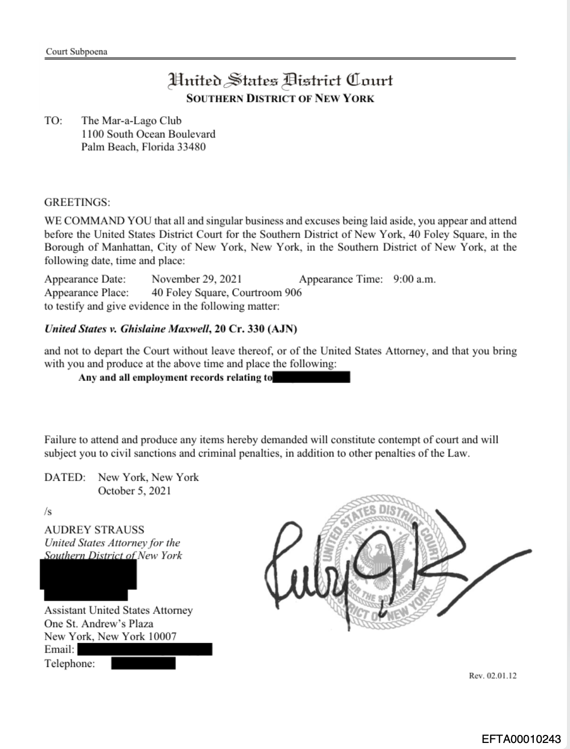 Federal prosecutors subpoenaed Trump's Mar-a-Lago resort in 2021 for employment records as they prosecuted Maxwell, documents show