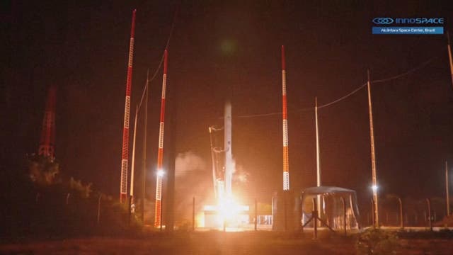 <p>South Korean company Innospace's Hanbit-Nano vehicle launches from Alcantara Space Center in Maranhao, Brazil</p>