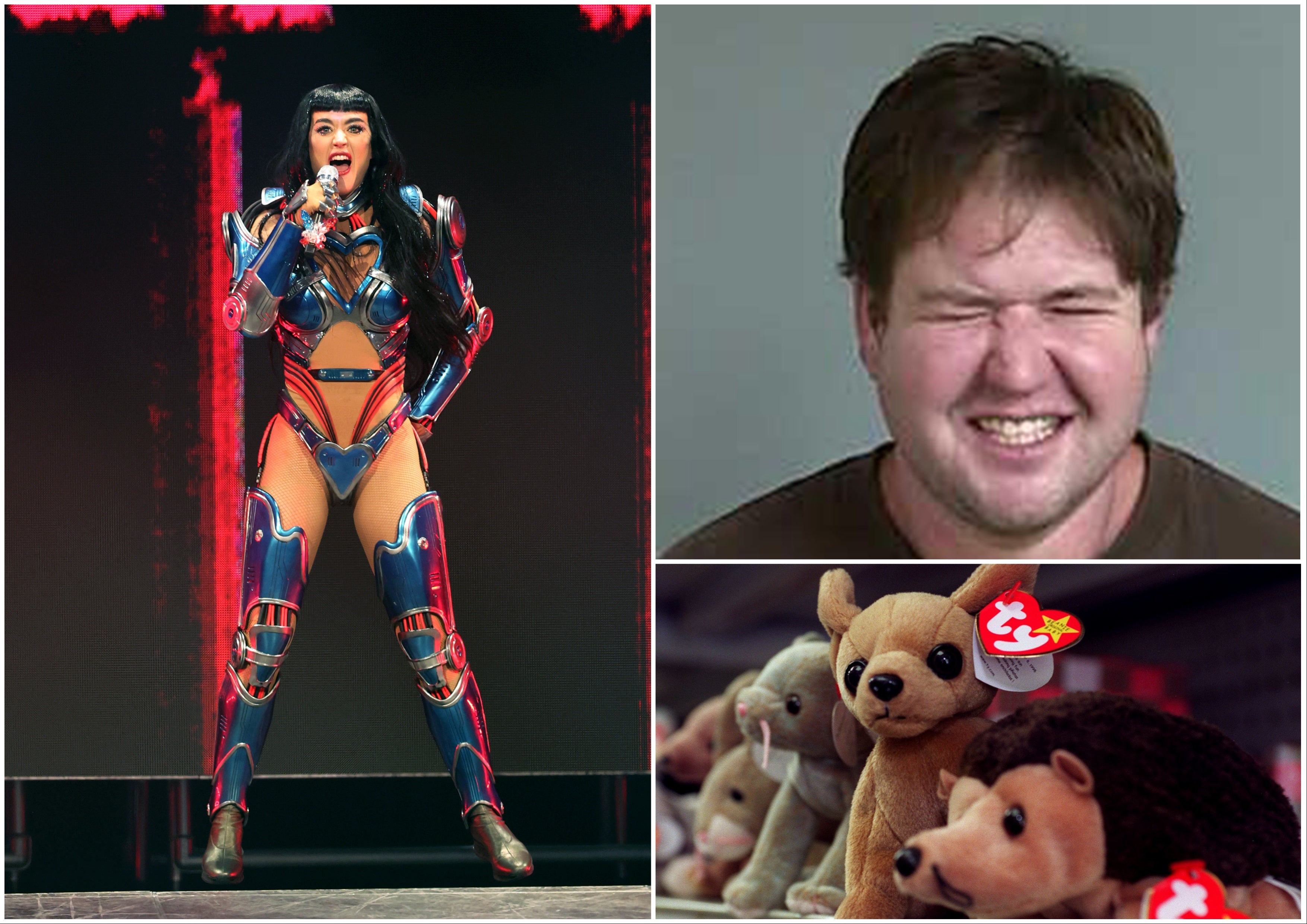 <p>Russell Phay (top right) allegedly told detectives he beat a woman into a coma on the orders of singer Katy Perry.</p>