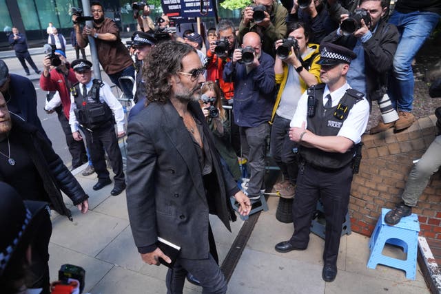 <p>Russell Brand appeared at Southwark Crown Court earlier this year (Yui Mok/PA)</p>