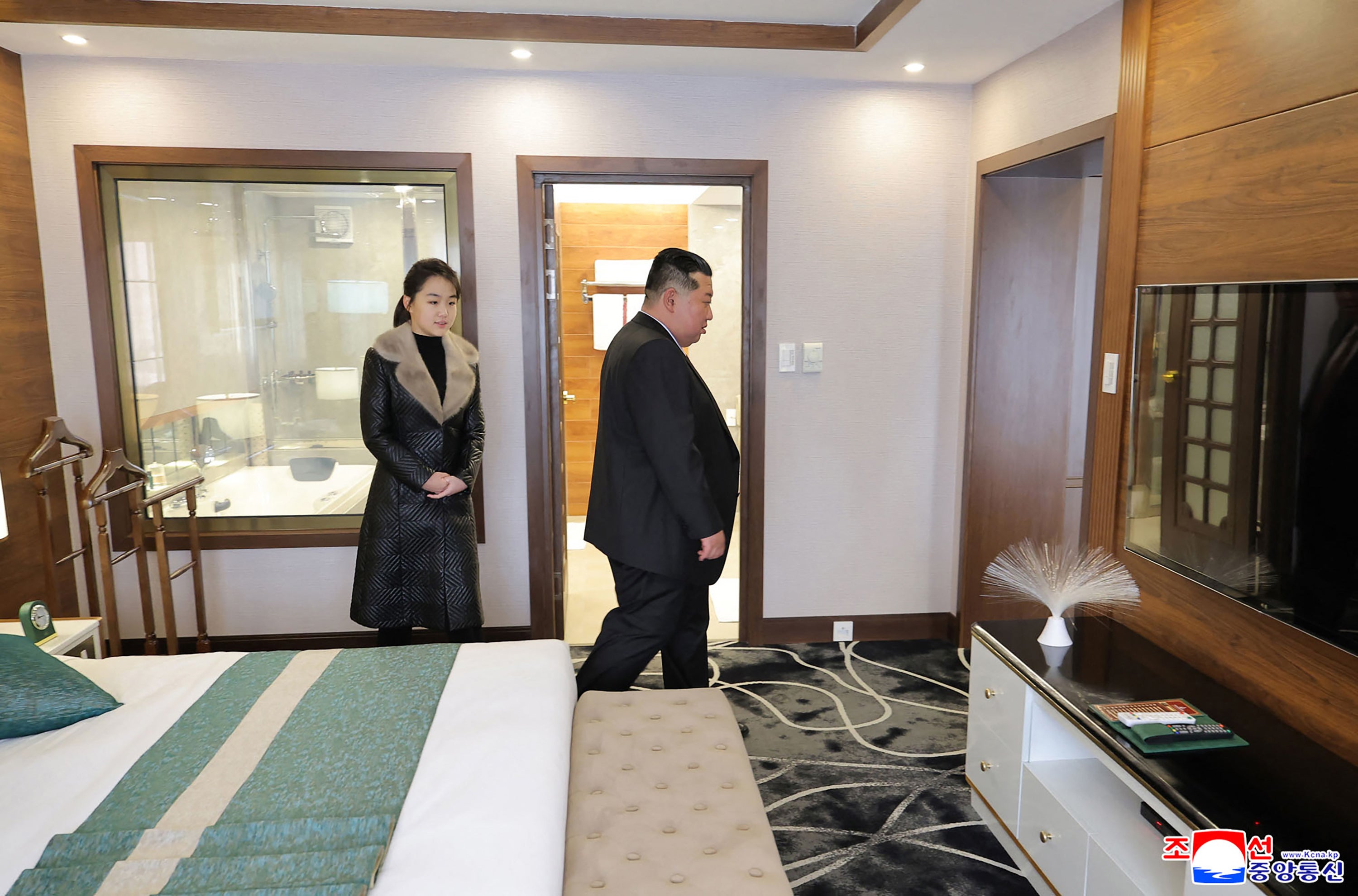 <p>Kim Jong Un and his daughter Kim Ju Ae inspect the Ikkal Hotel in the Samjiyon tourist district of Ryanggang, North Korea, on 20 December 2025</p>