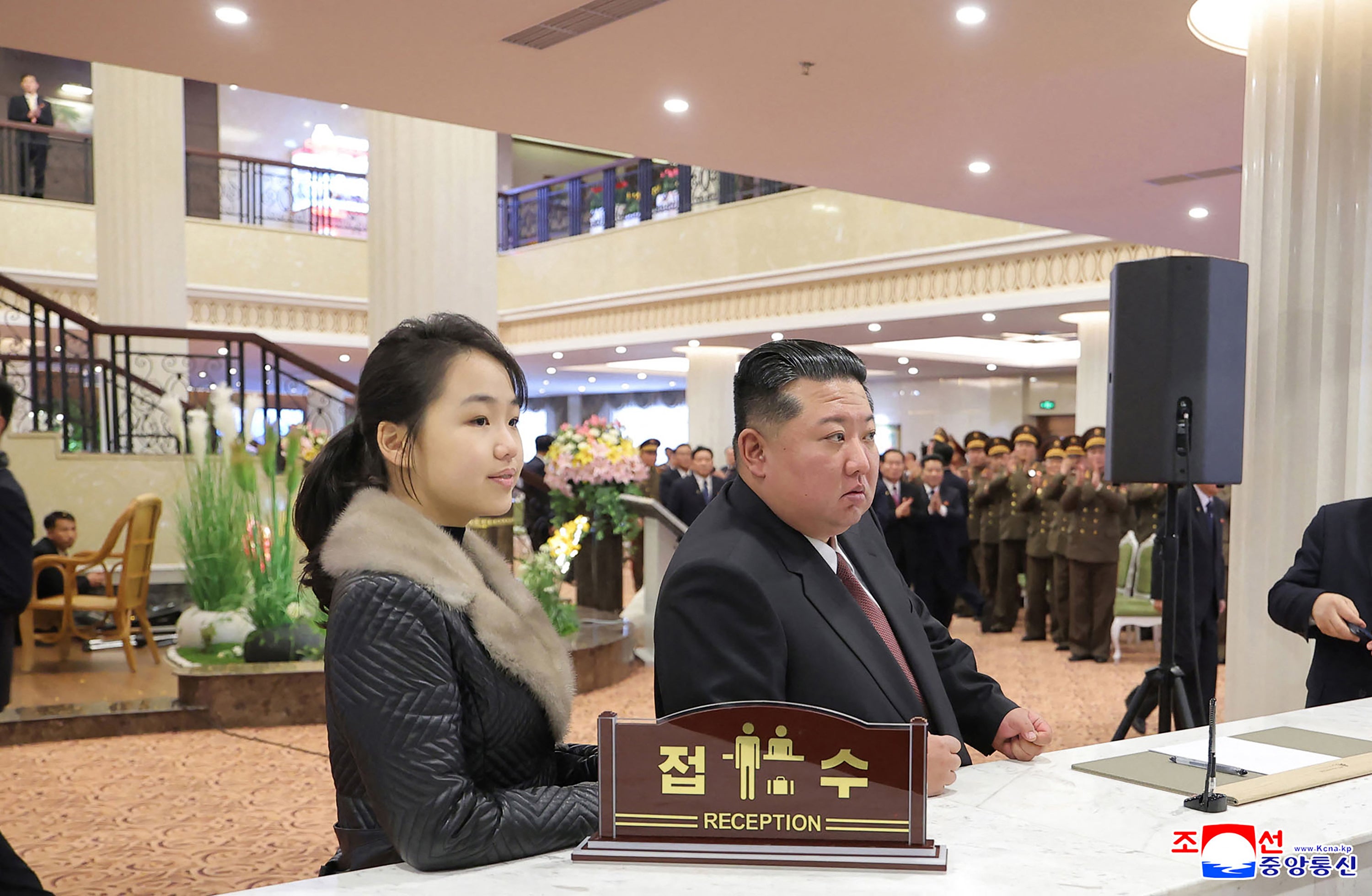 Kim Jong Un and his daughter Kim Ju Ae inspect the Milyong Hotel in the Samjiyon tourist district of Ryanggang