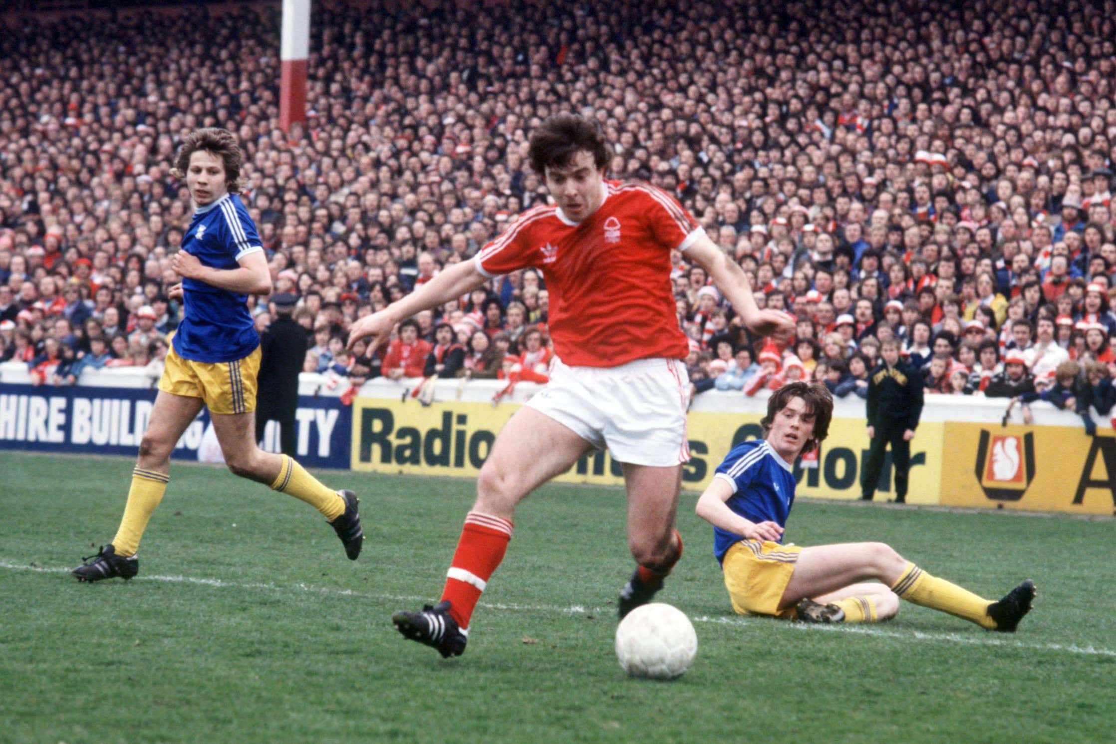 Nottingham Forest’s John Robertson (centre) in action against Birmingham (PA)