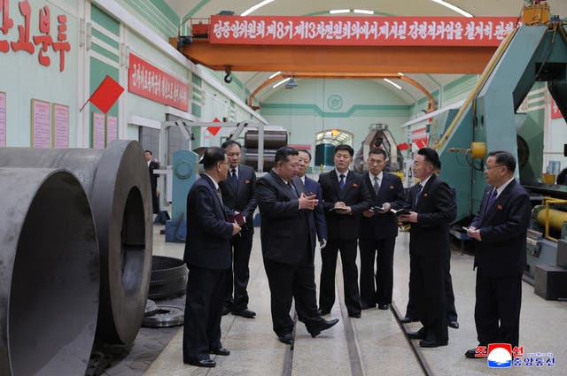 <p>Kim Jong Un visits major munitions industry enterprises at an undisclosed location in North Korea</p>