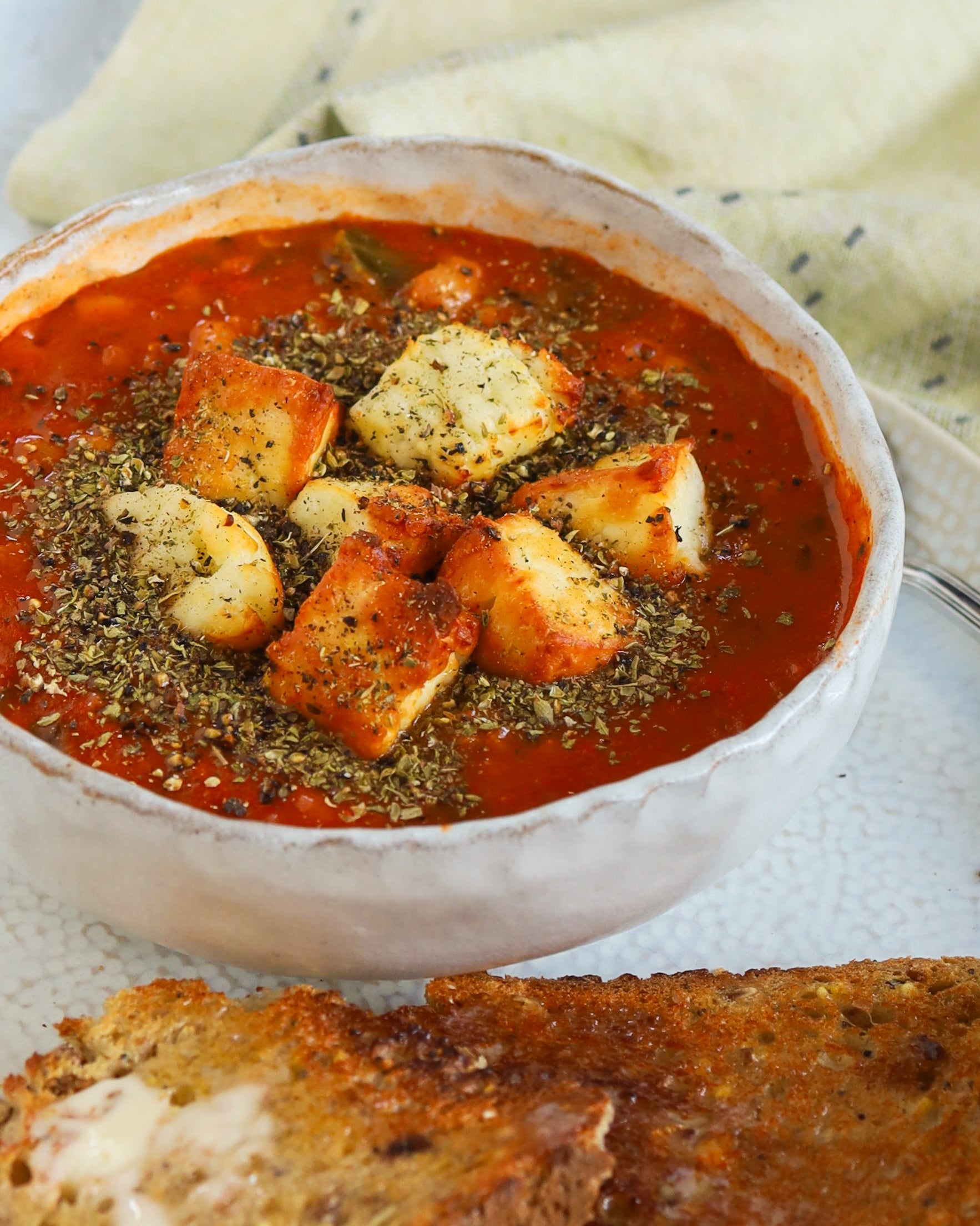 The kind of soup that feels virtuous until you add crunchy, salty halloumi, and suddenly January seems a lot friendlier.