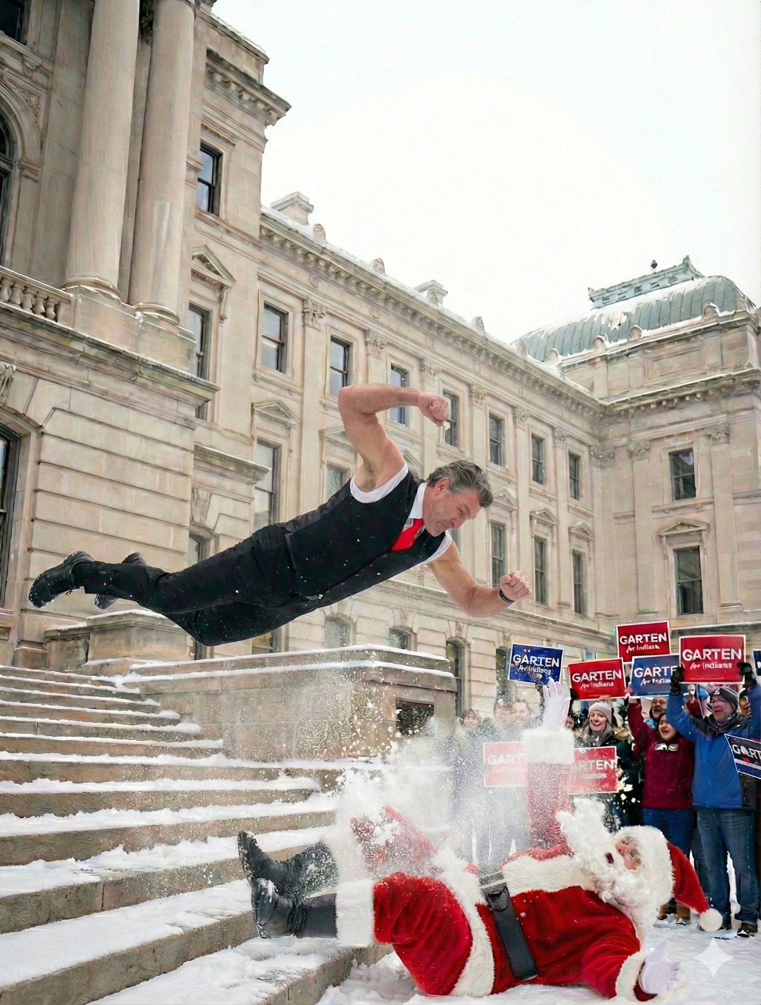 Garten was seen body-slamming Santa in the AI-generated images in front of the state capitol building, which did not go down well with his followers on social media