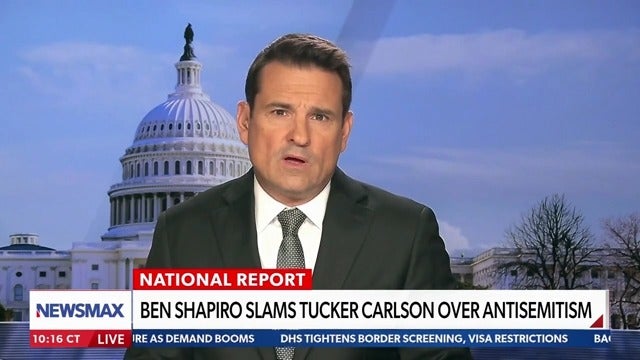 <p>Newsmax host John Huddy wondered ‘what happened to Tucker’ Carlson Friday while a guest blamed his ‘Jew hatred’ on a ‘crisis of faith’ after Fox News fired him.</p>