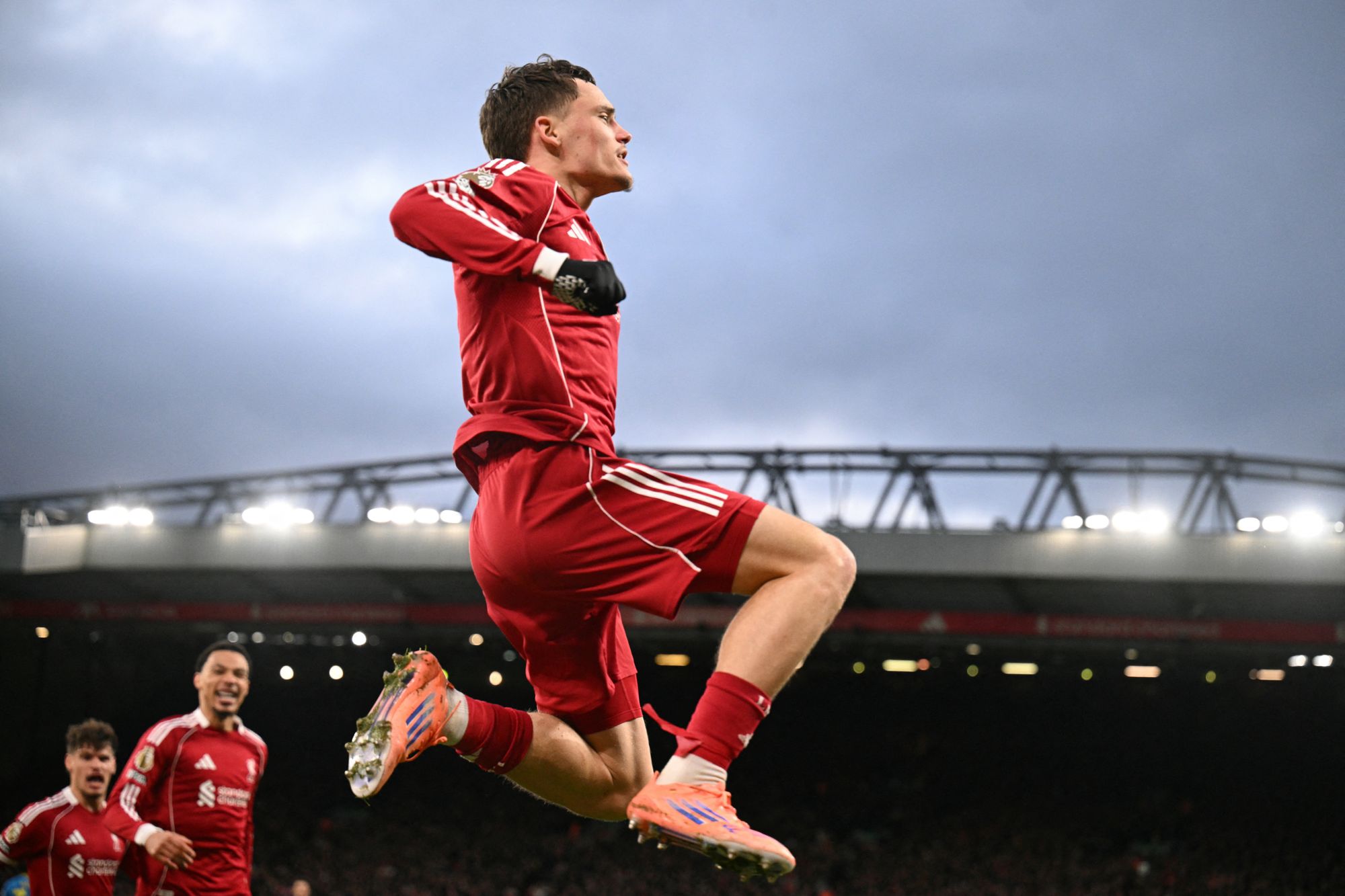 Florian Wirtz celebrates after scoring Liverpool’s second goal