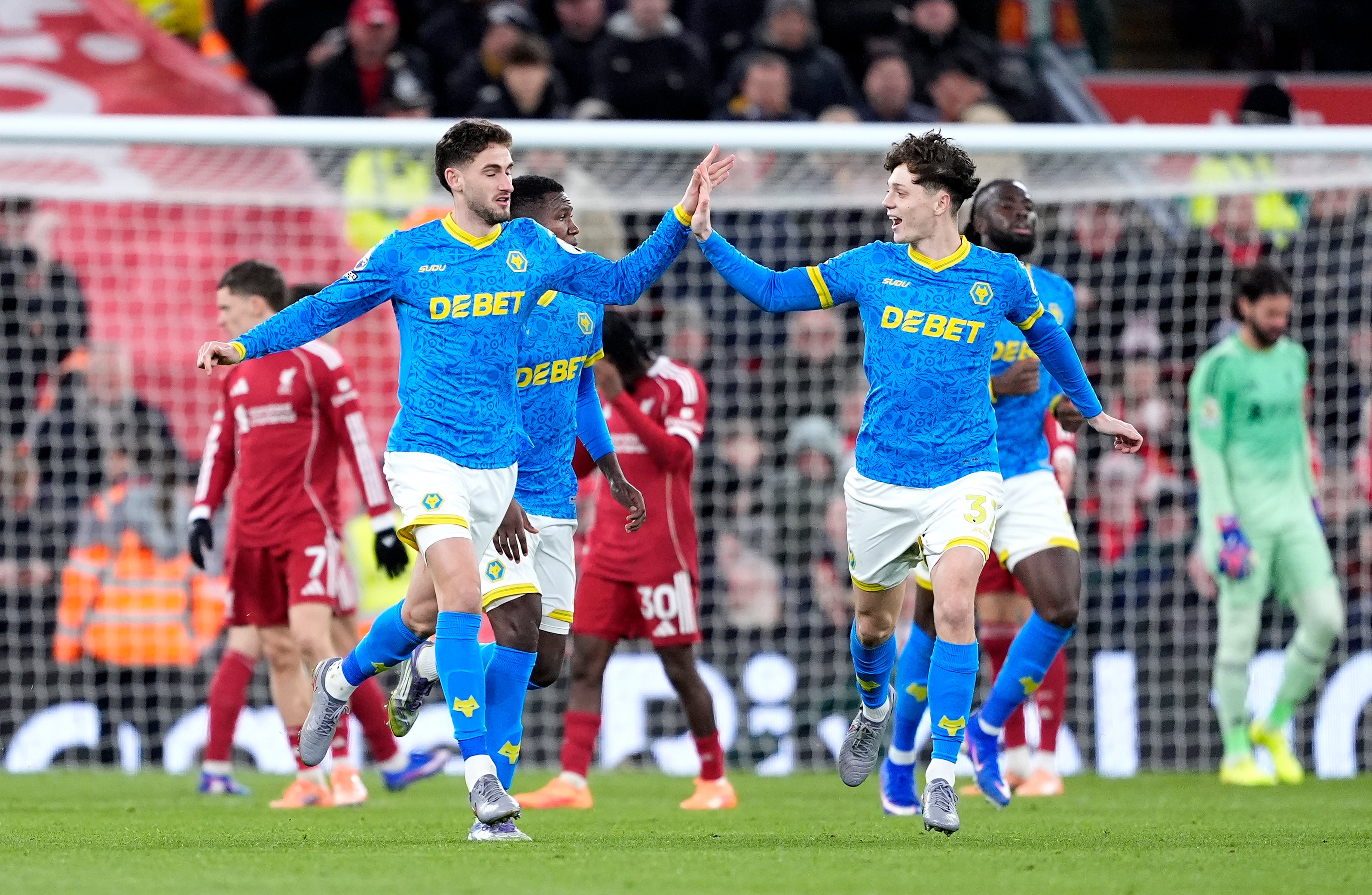 Santiago Bueno celebrates scoring Wolves’ goal