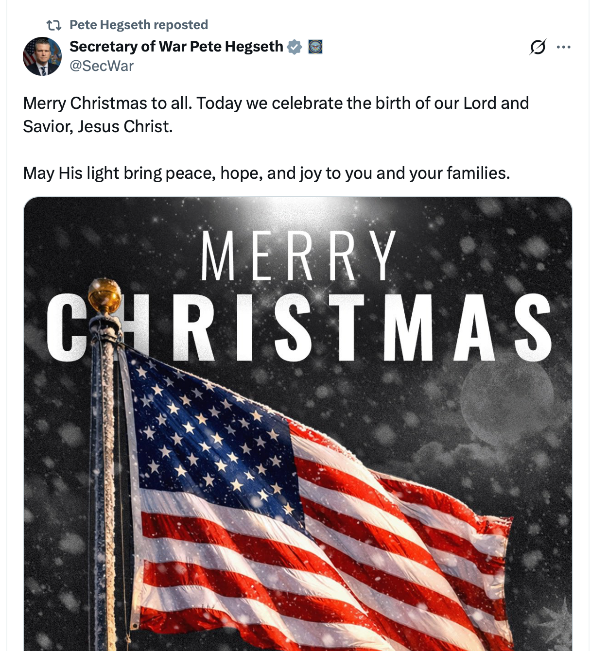 Christmas messages from Defense Secretary Pete Hegseth and other Trump administration officials drew warnings from First Amendment and religious freedom advocates who feared a breach of the firewall between church and state