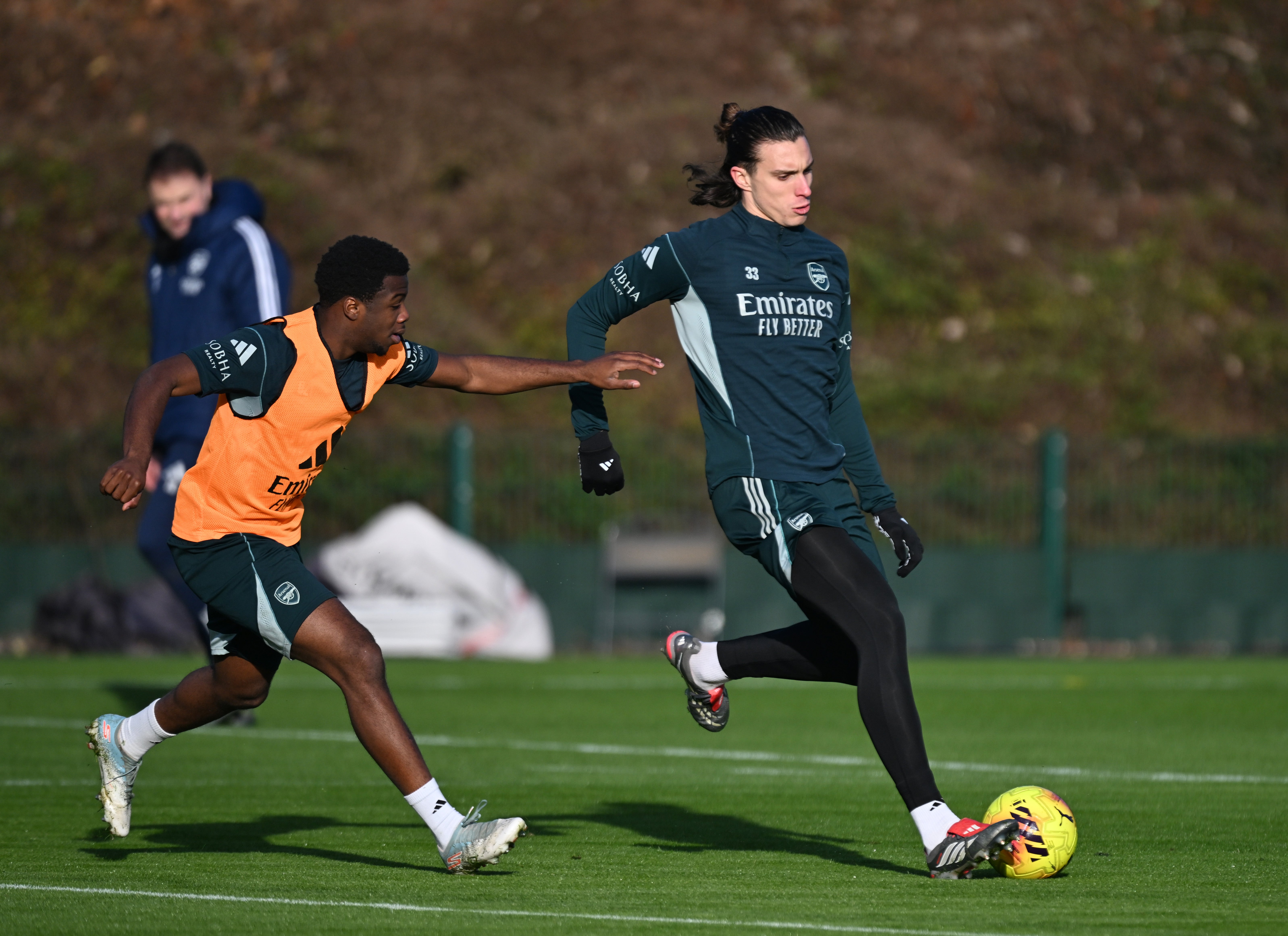 Riccardo Calafiori of Arsenal during a training session at Sobha Realty Training Centre
