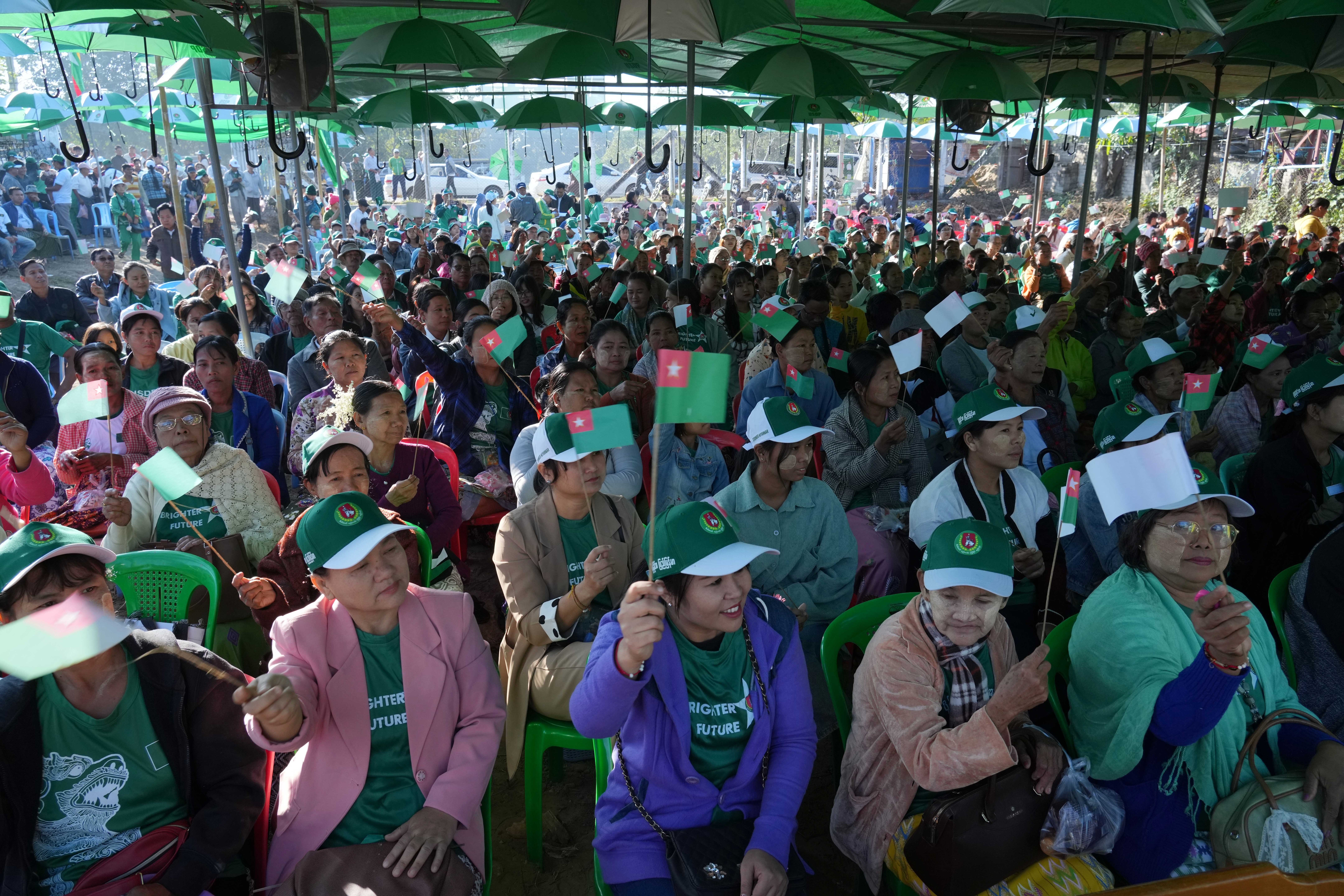 Supporters of the military-backed Union Solidarity and Development Party (USDP) gather for the final day of campaign in December