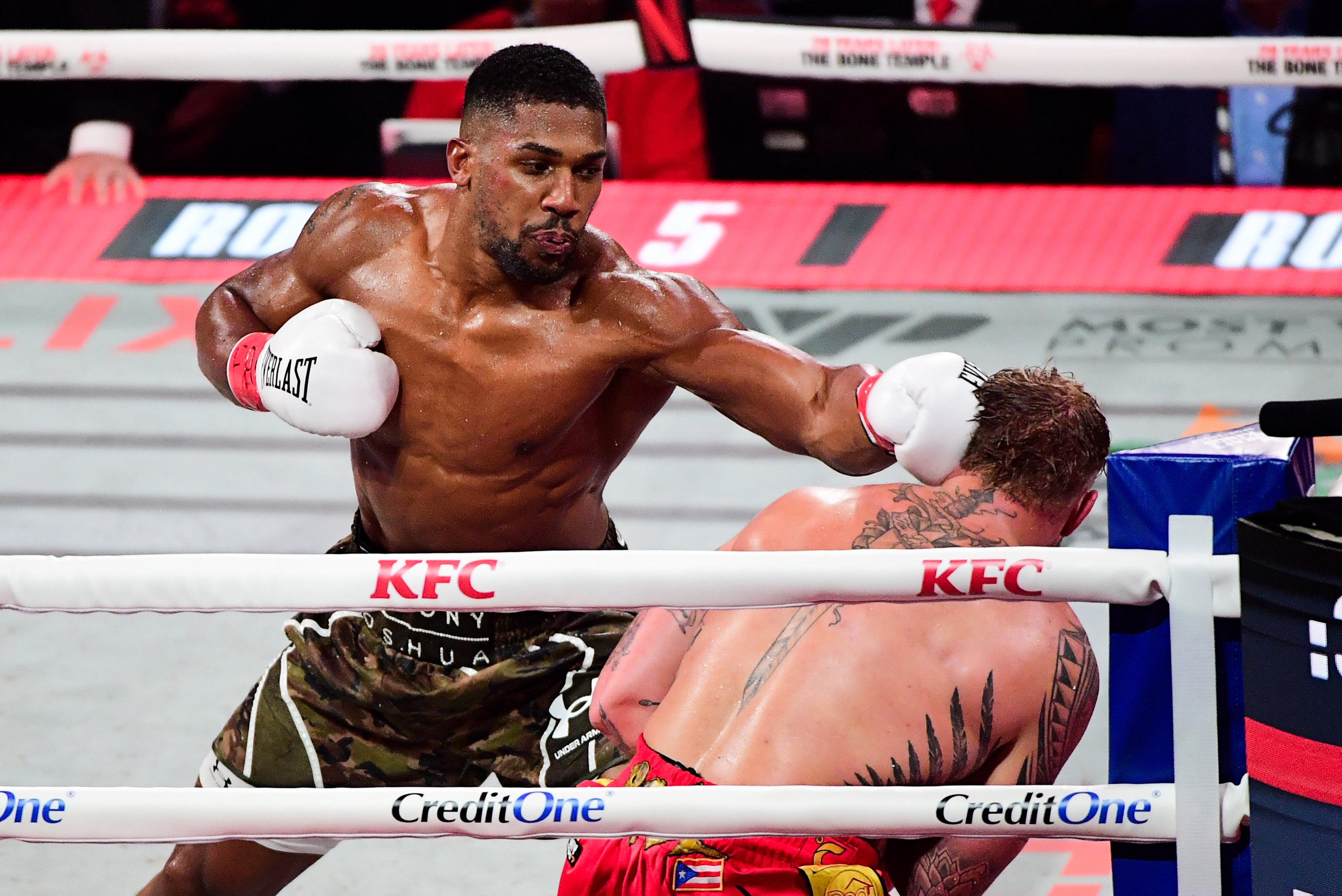 Anthony Joshua, left, defeated Jake Paul less than a fortnight ago in Miami (JC Ruiz/PA)