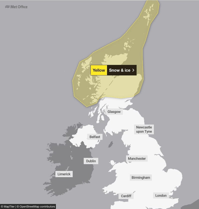 Met Office map shows the area covered by the weather warning