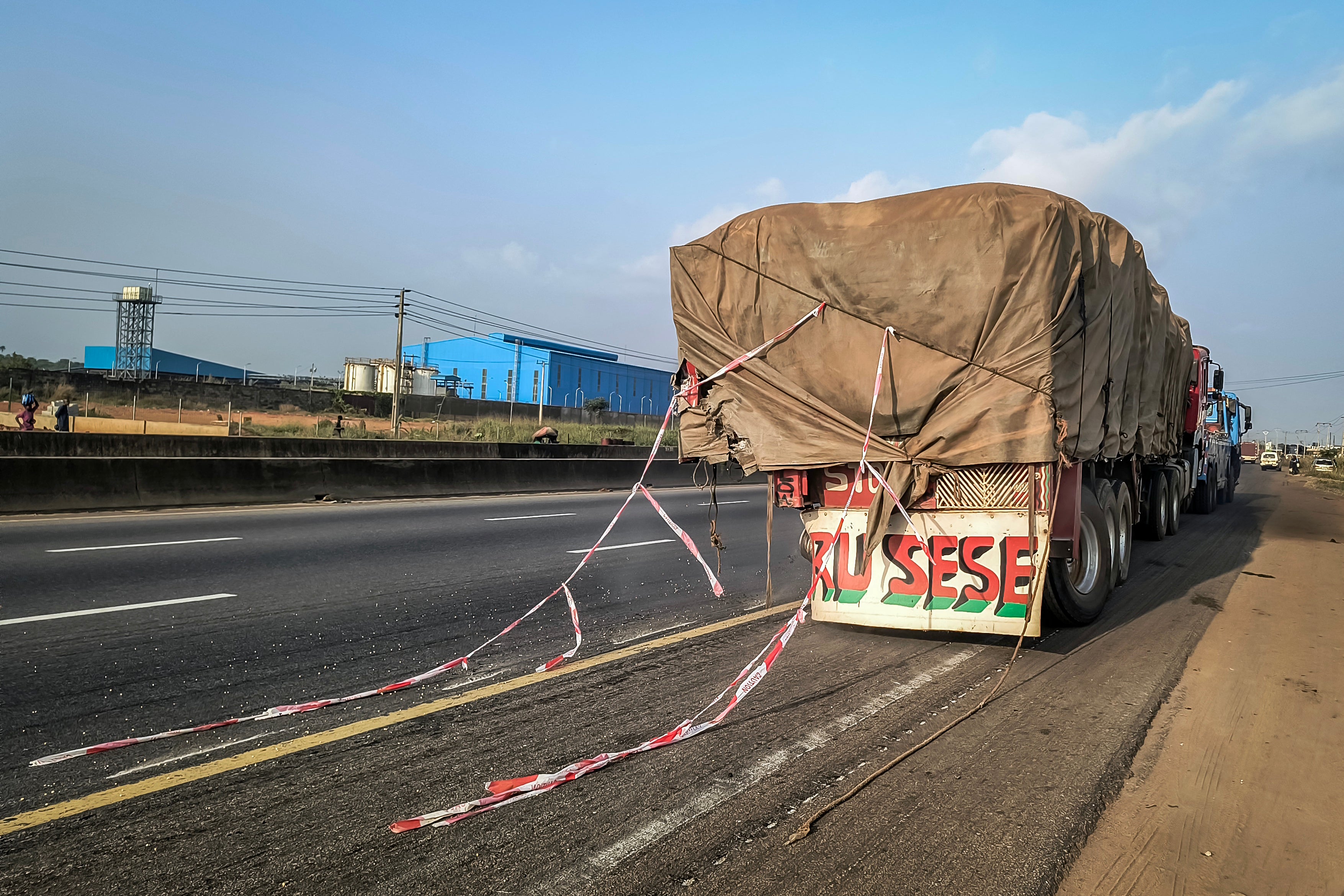 <p>A damaged 18-wheeler truck is seen on the side of the road after a crash involving British boxer Anthony Joshua on the Lagos-Ibadan Expressway near Sagamu on December 29, 2025</p>