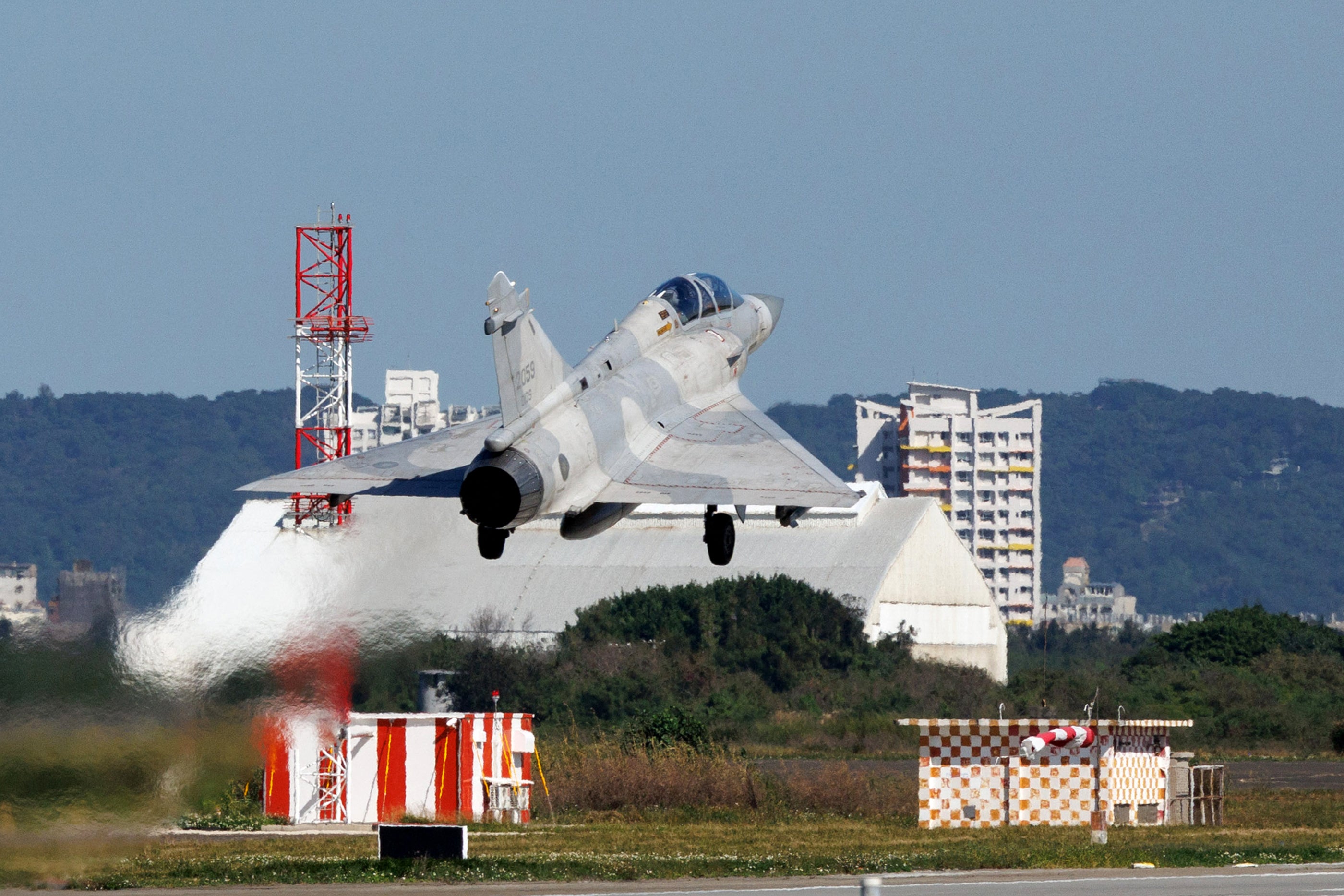 A Taiwanese fighter jet takes off at the Hsinchu air base on 29 December 2025