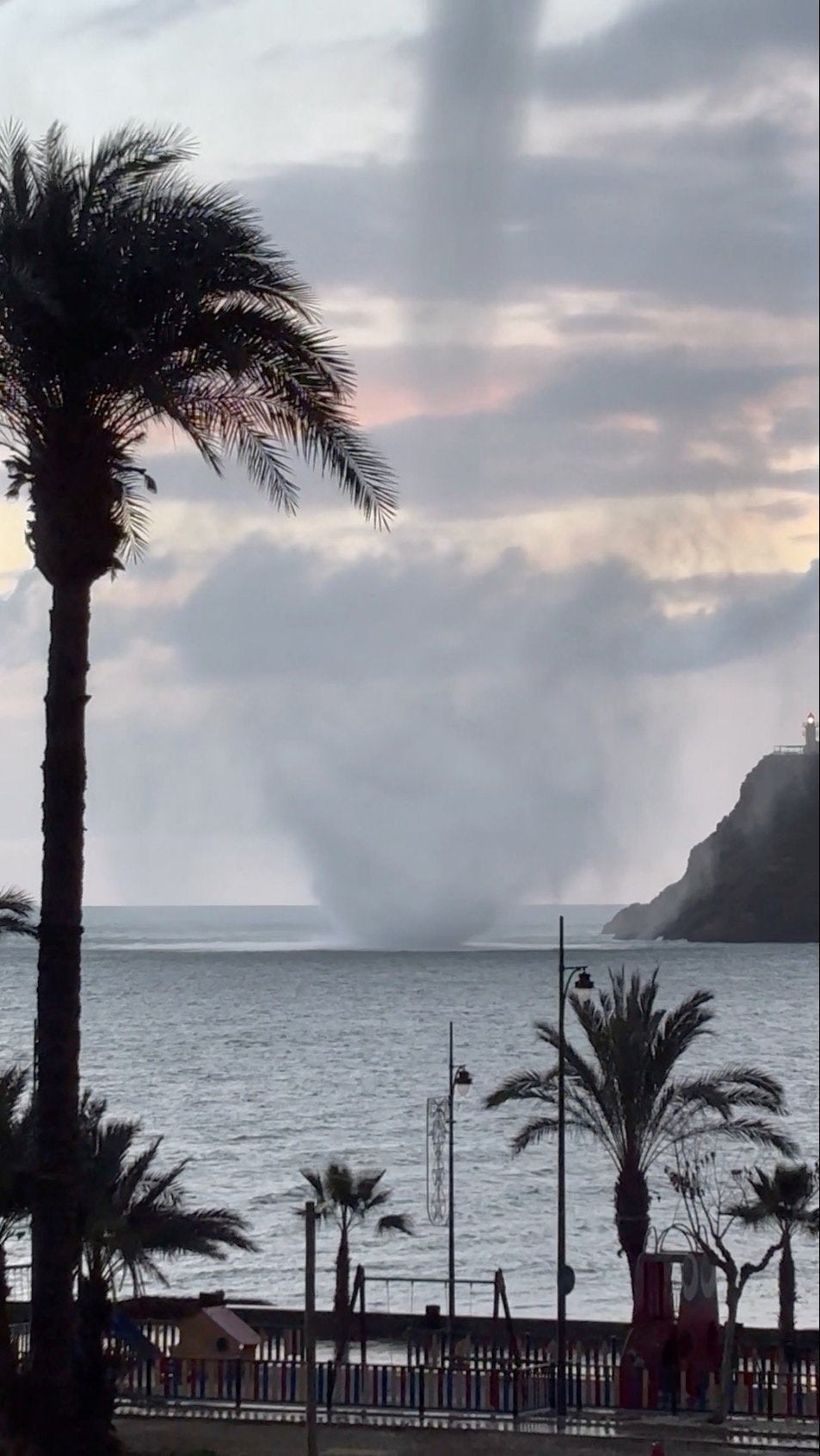 A waterspout in Puerto de Mazarron, Murcia, amid violent weather conditions