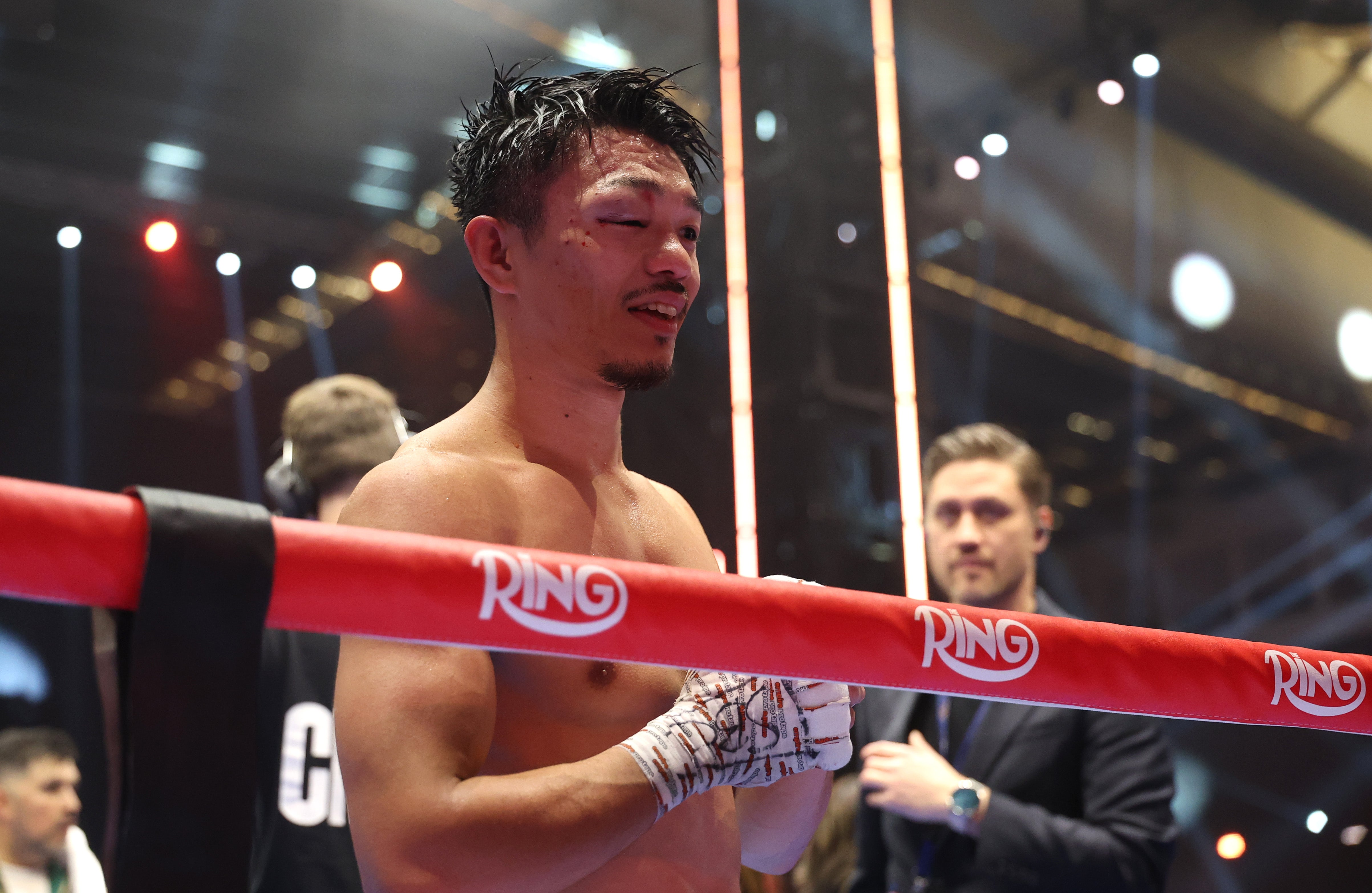 Junto Nakatani sports the damage from his close win over Sebastian Hernandez Reyes