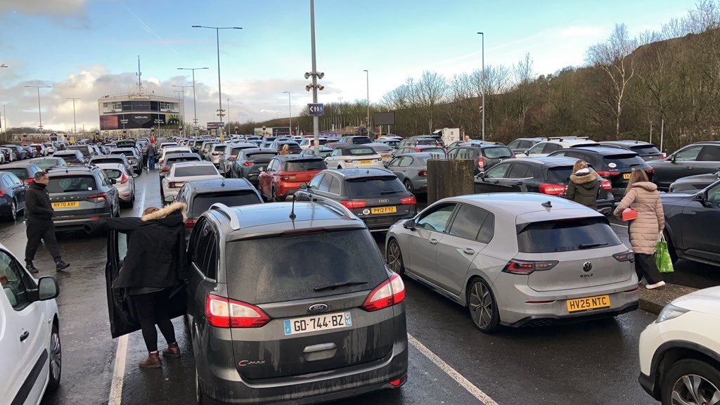 Vehicles queueing to board Le Shuttle at the Channel Tunnel