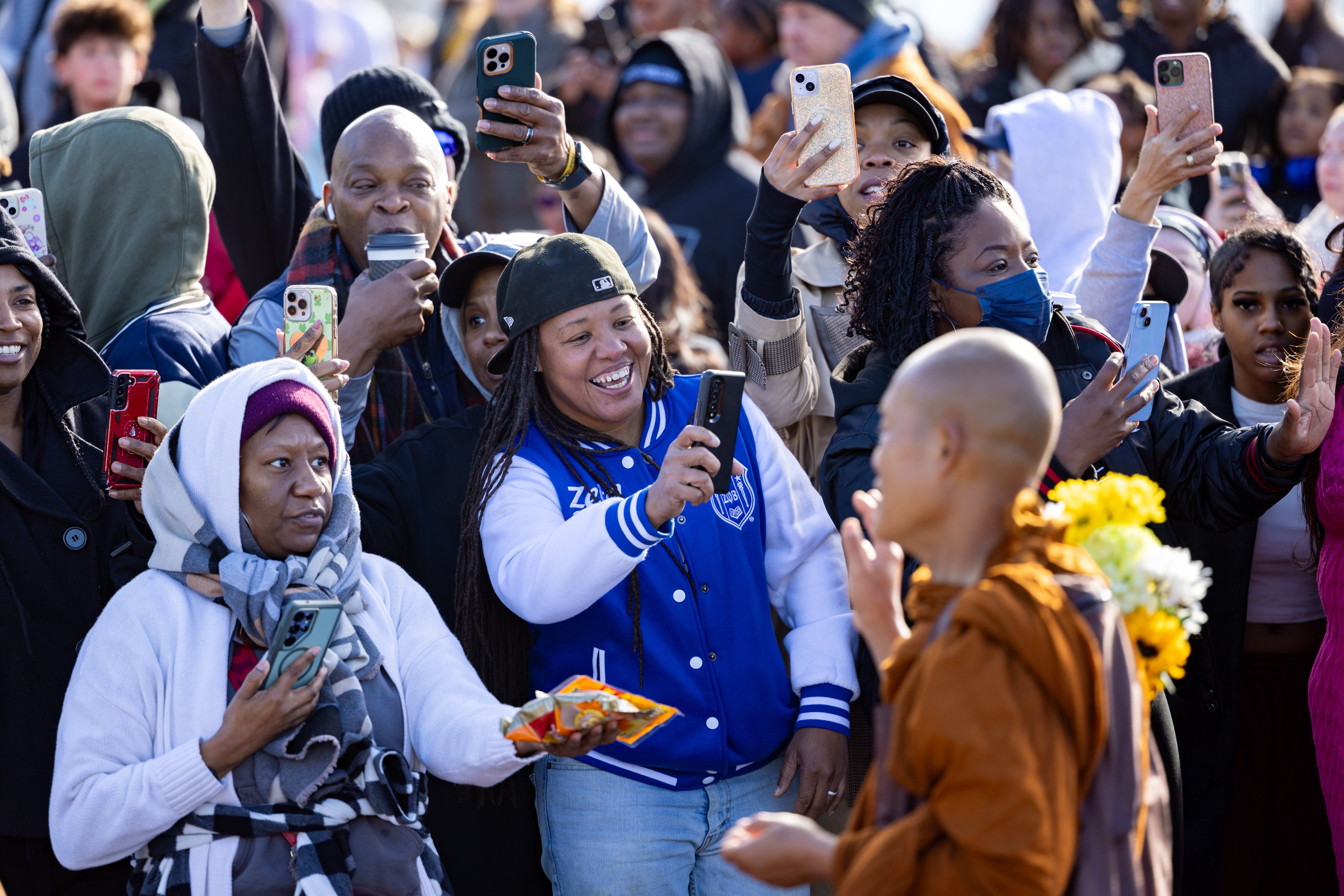 Buddhist monks walk through Trilith in Fayetteville, Ga., on Monday, Dec. 29, 2025, from Texas to Washington, D.C.
