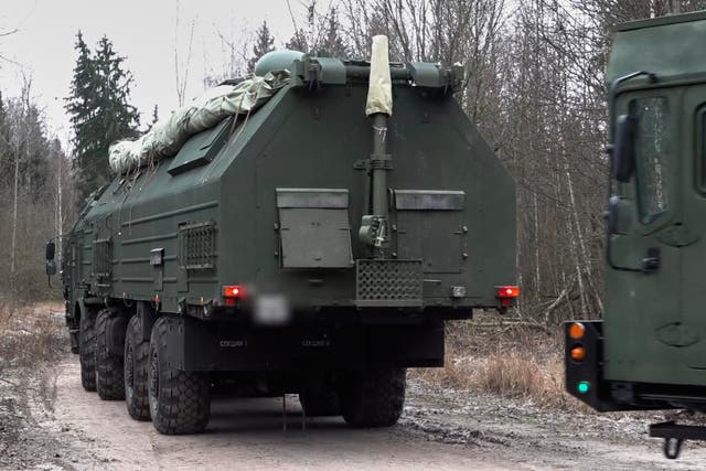 <p>In this image made from video provided by Russian Defense Ministry Press Service on Monday, Dec. 29, 2025, A Russia's Oreshnik missile system is seen during a training in an undisclosed location in Belarus. (Russian Defense Ministry Press Service via AP)</p>