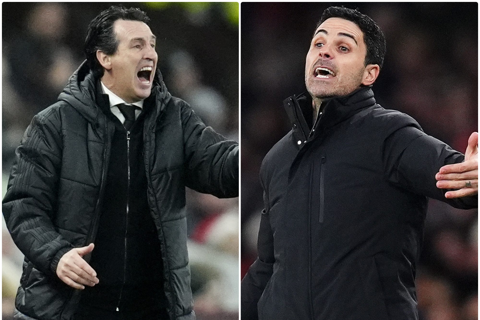 Unai Emery, left, defended his decision not to shake Mikel Arteta’s hand (PA)