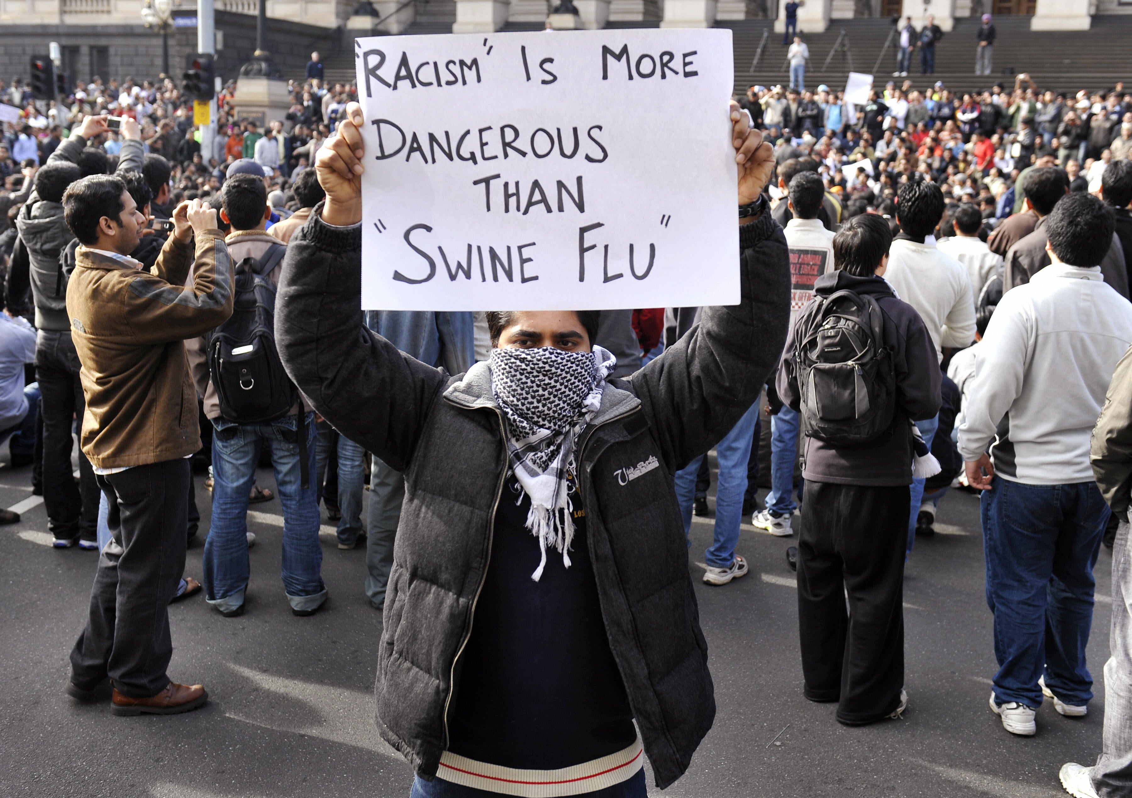 File: Thousands of protesting Indian students hold rally against racism