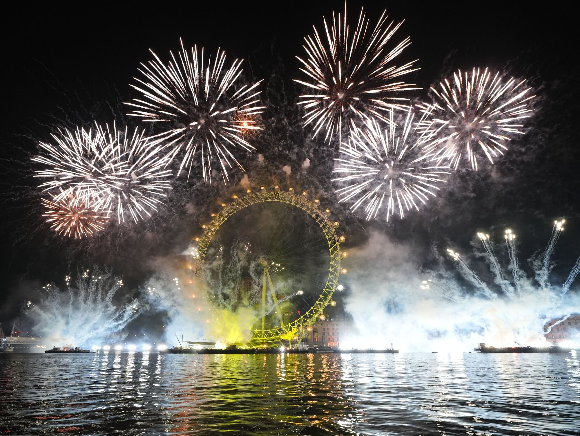 Fireworks light up the sky over the London Eye